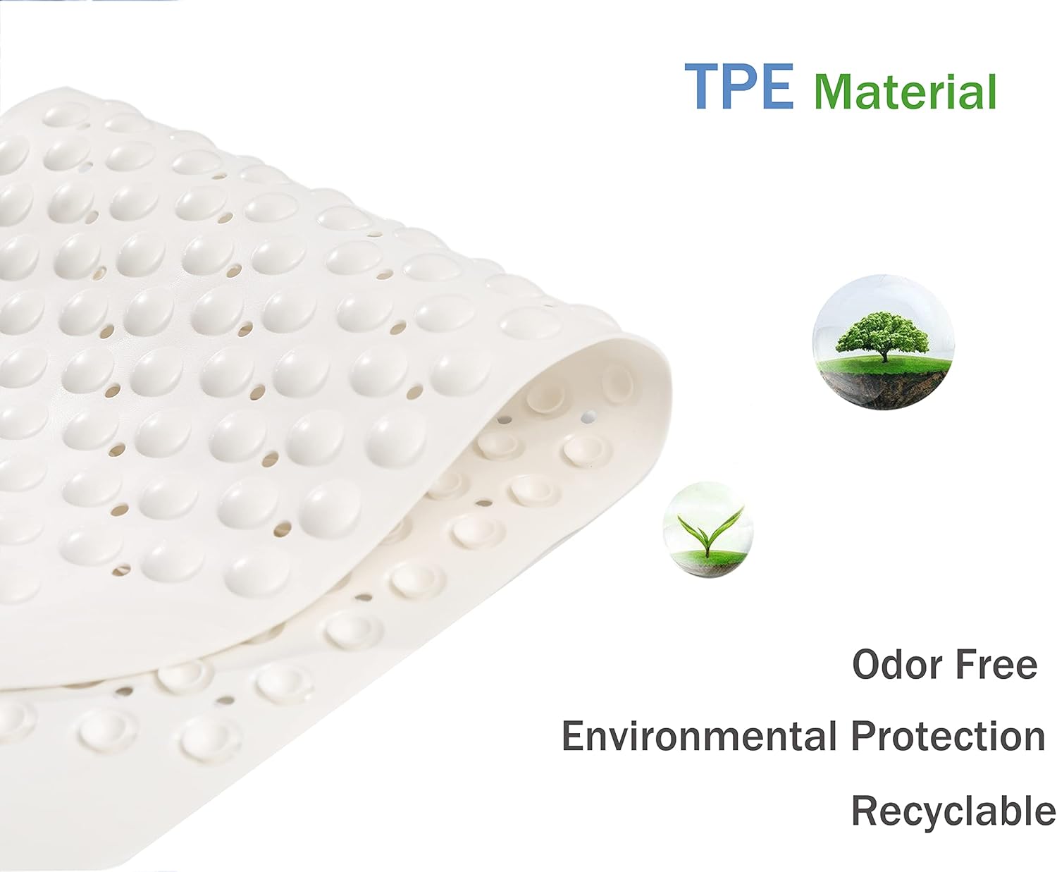 Mantto Non-Slip TPE Bathtub Mat 35x16 White