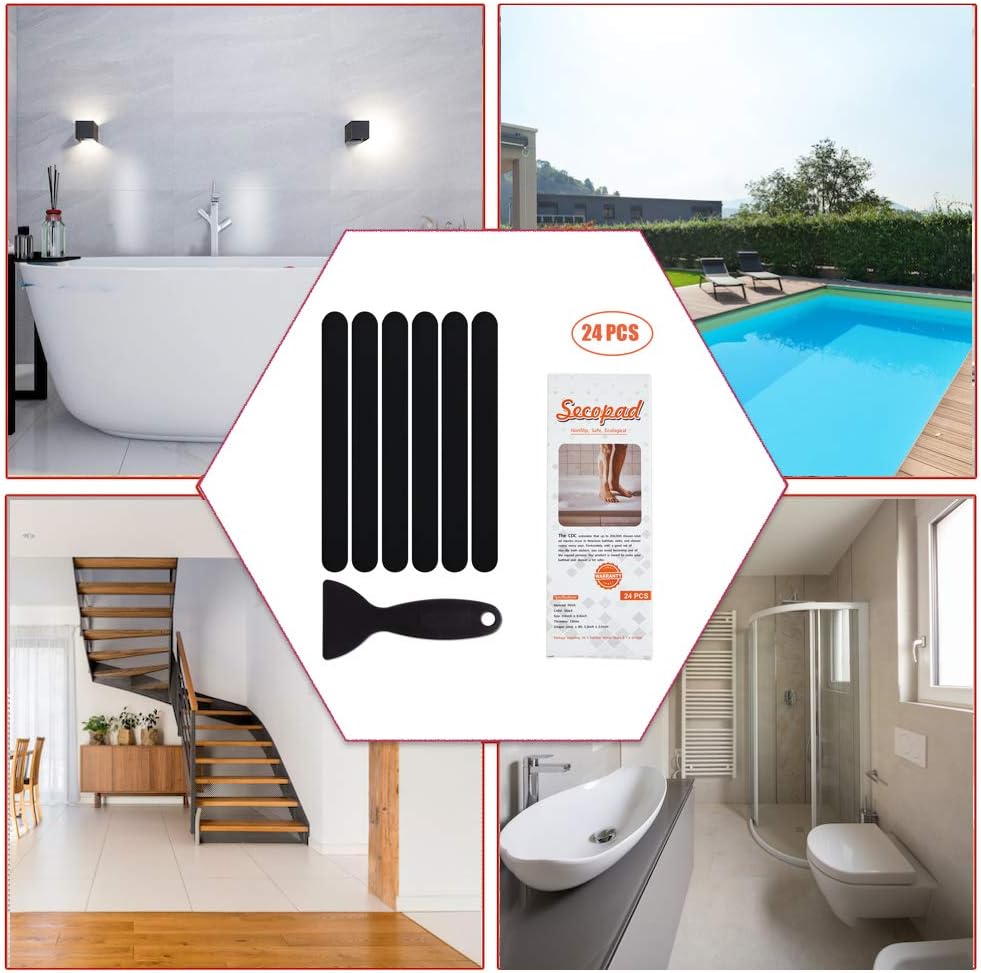 Non-Slip Bathtub Stickers 24 PCS Safety bathroom tubs Showers Adhesive Decals Scraper
