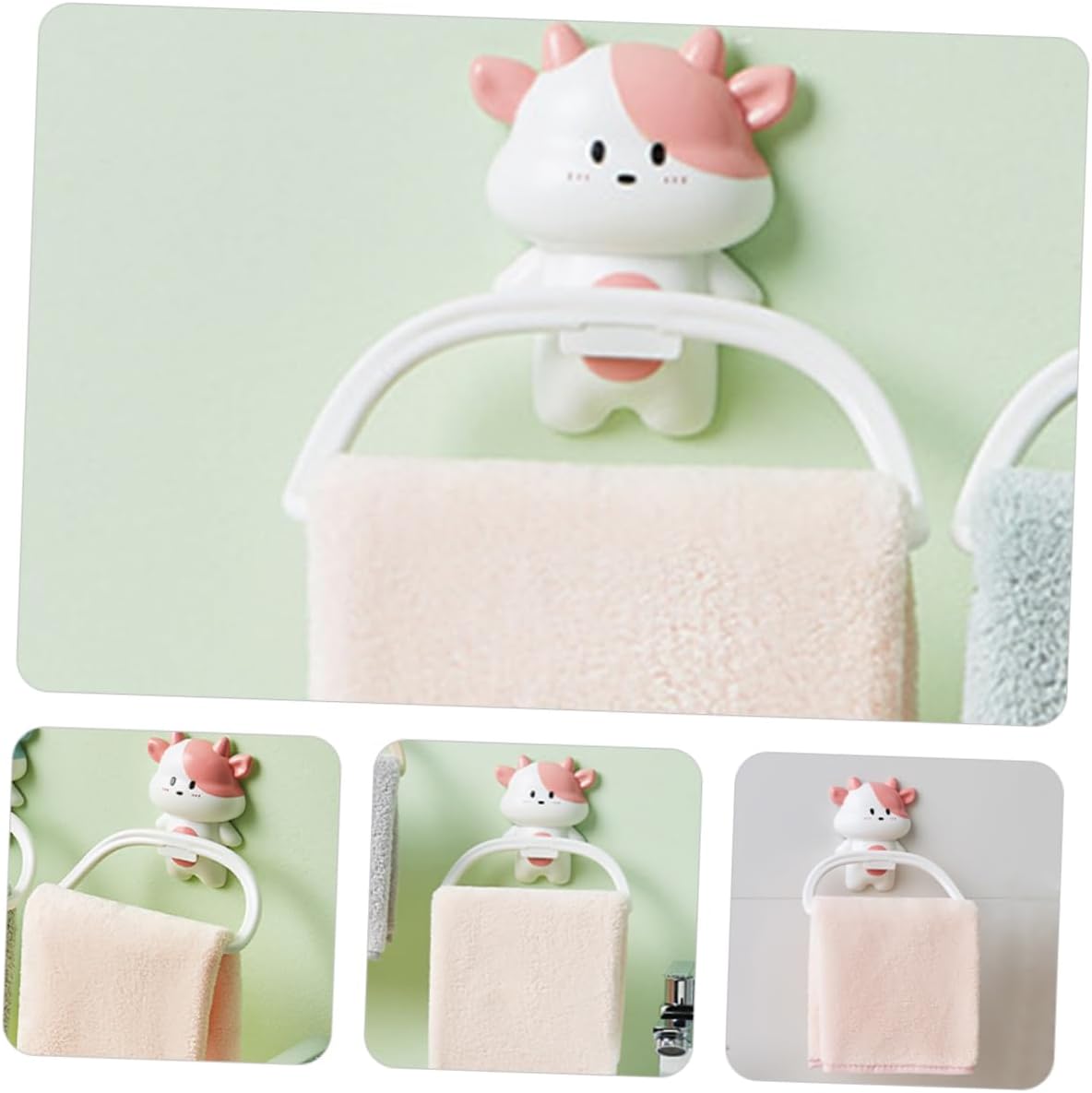 Cartoon Cow Wall Mounted Towel Rack No Drill Suction Cup Holder