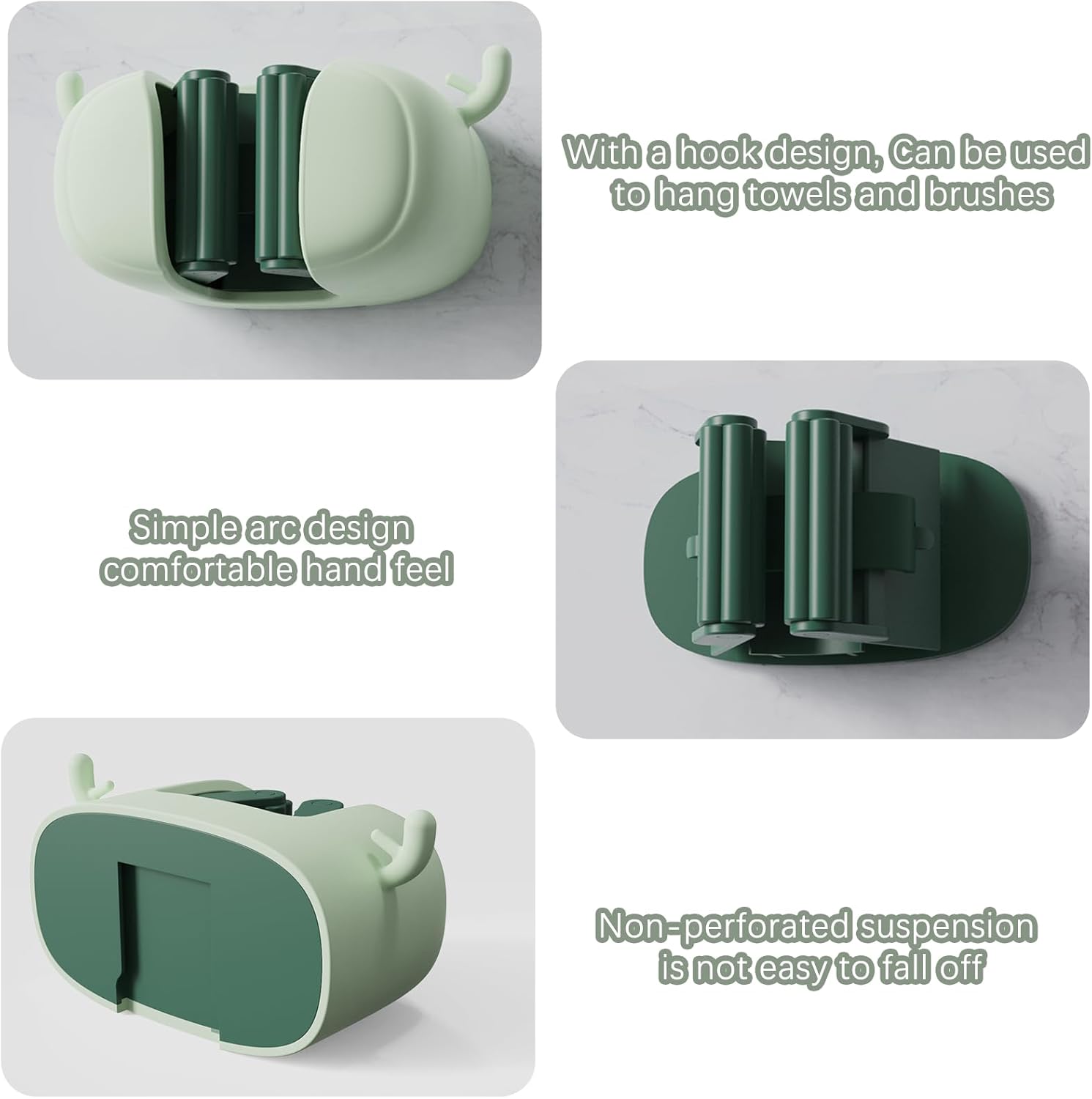 Toilet Brush Holder 2Pcs - Green Wall Mount Clorox Compatible