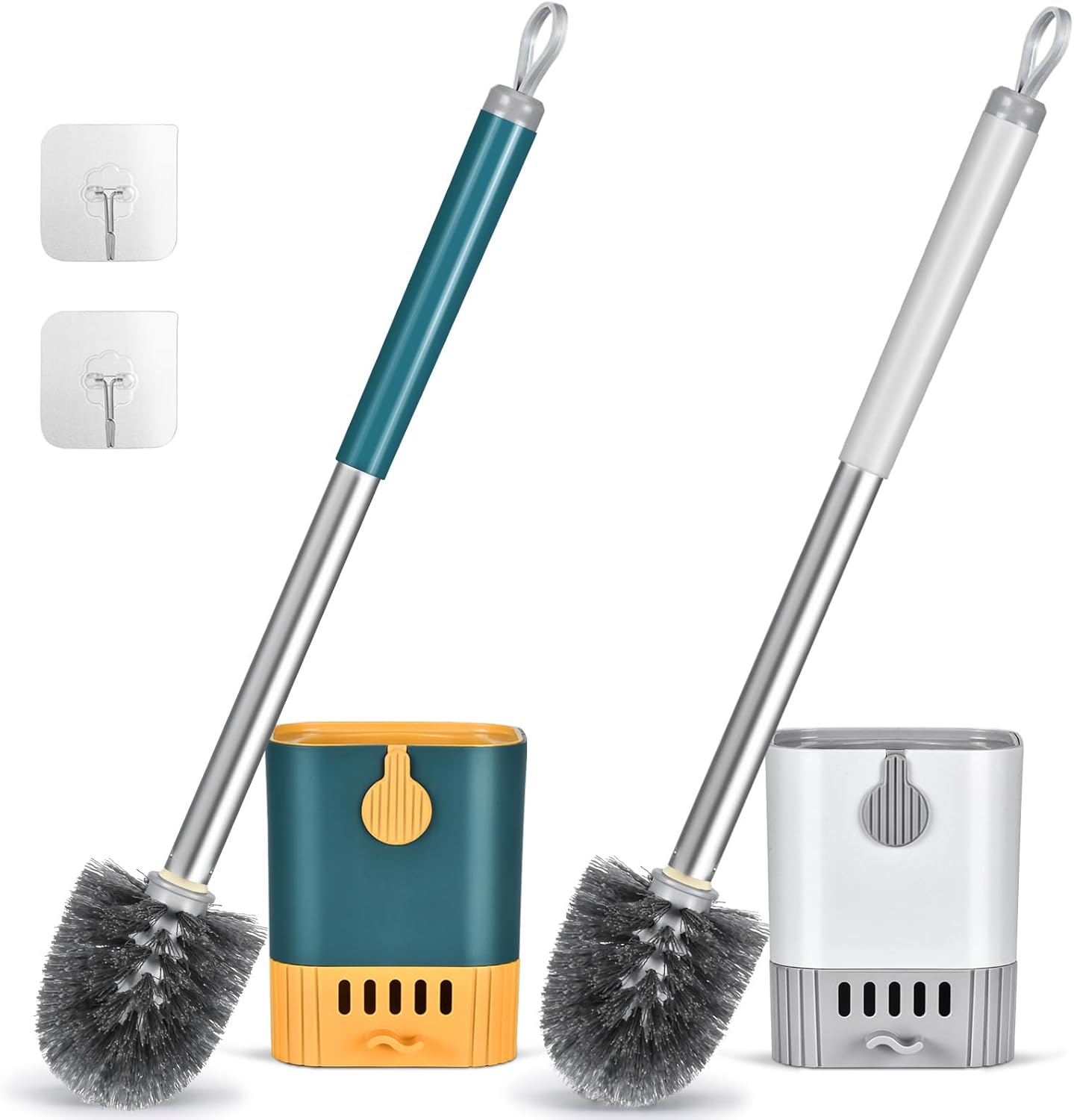 Flexible Toilet Brush with Wall Mount Holder 2 Pack Blue White