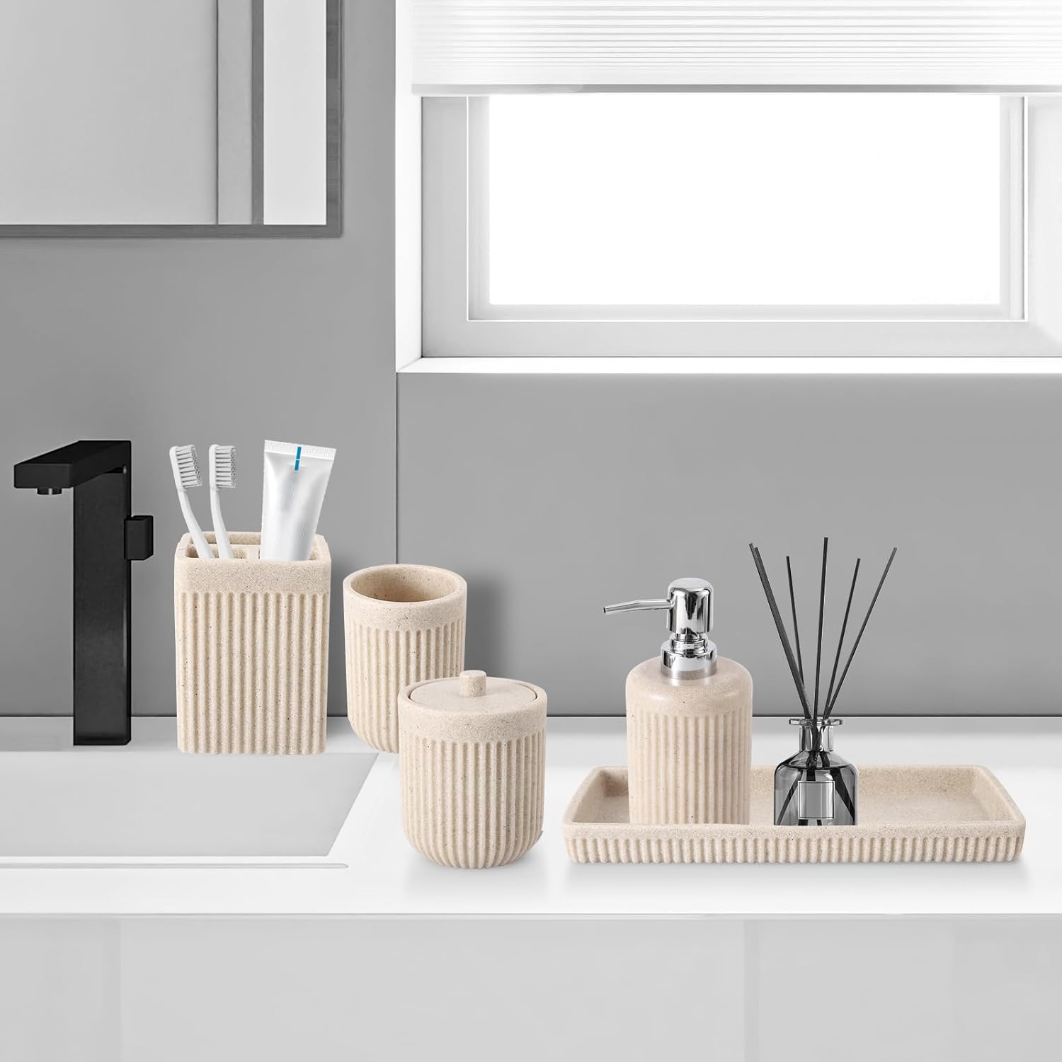 Resin Beige Bathroom Accessories Set 5 Pcs