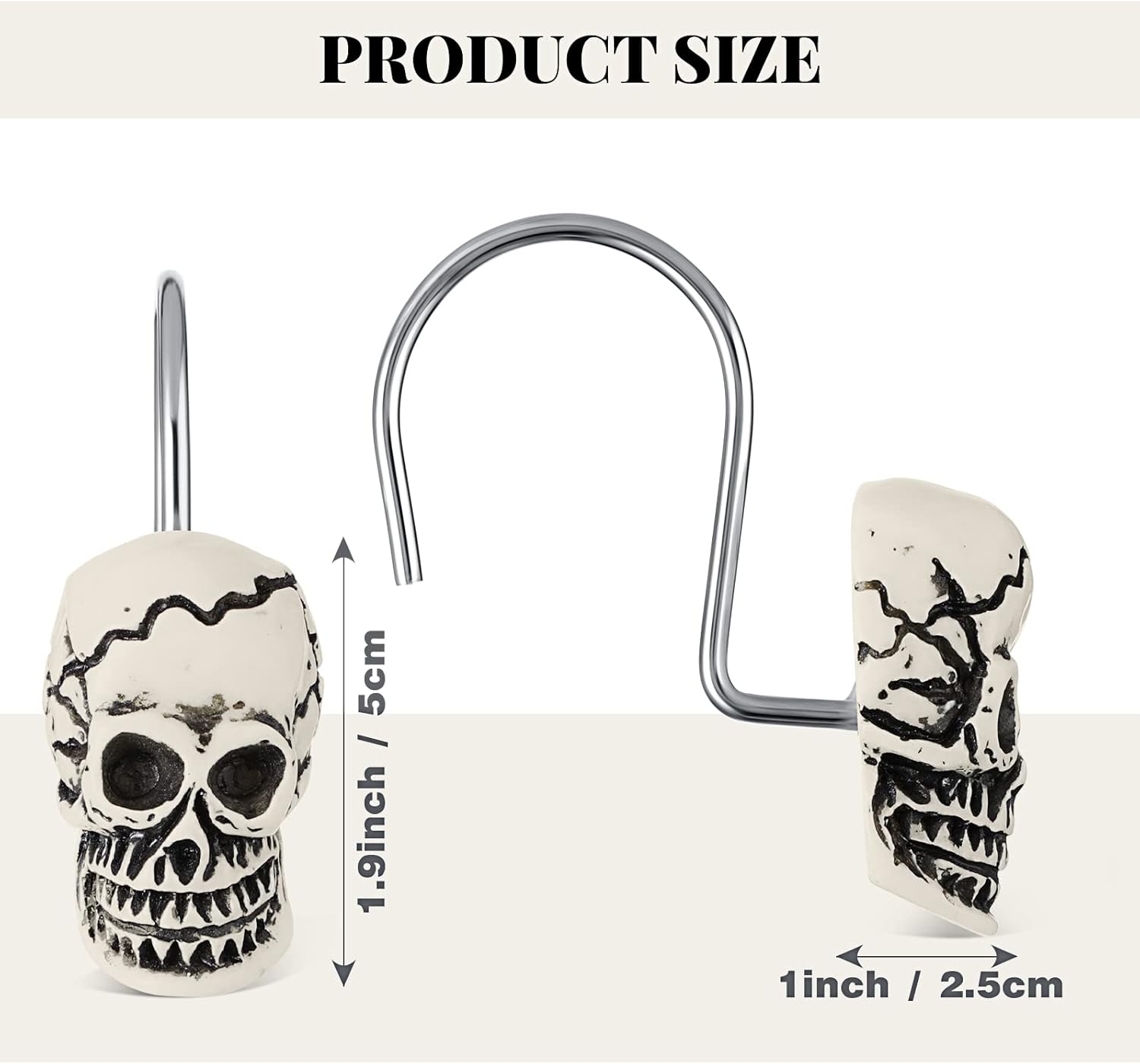 Jetec 12 Pcs Skull Shower Curtain Hooks Halloween Decorative Rings