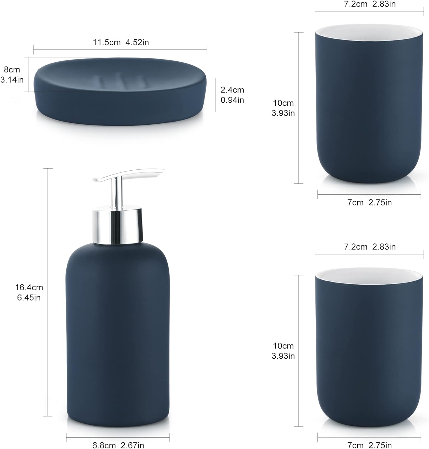 Blue Ceramic Bathroom Accessory Set 4 Pieces