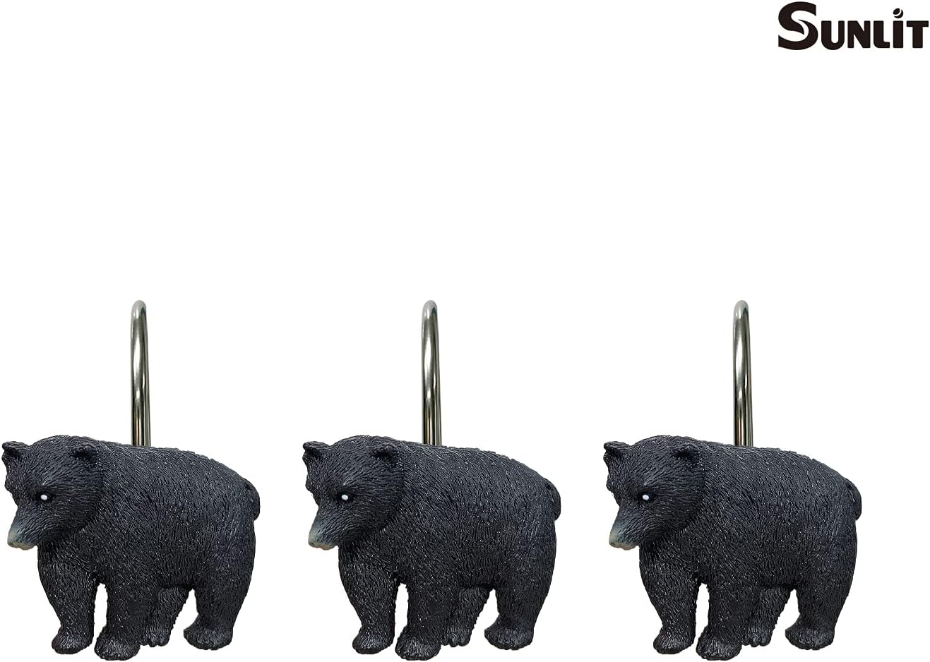 Sunlit Black Bear Shower Curtain Hooks 12 Pack