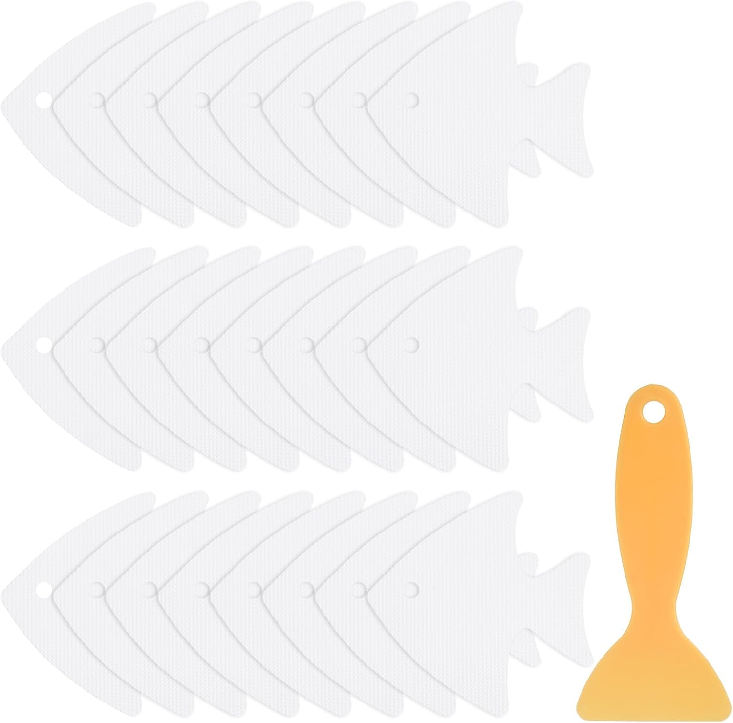 HARFINGTON 24pc Fish Anti-Slip Bathtub Stickers Set with Scraper White