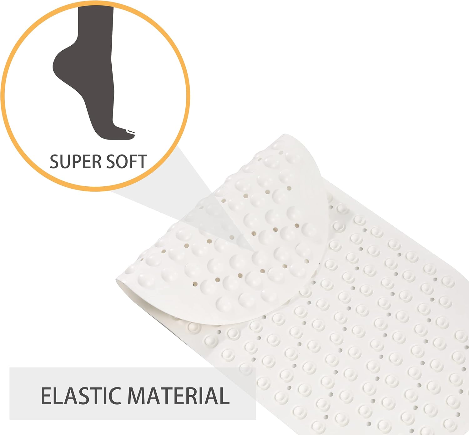 Mantto Non-Slip TPE Bathtub Mat 35x16 White