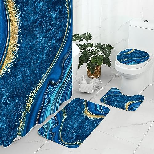 Gibelle 4 Pcs Luxury Marble Shower Curtain Set