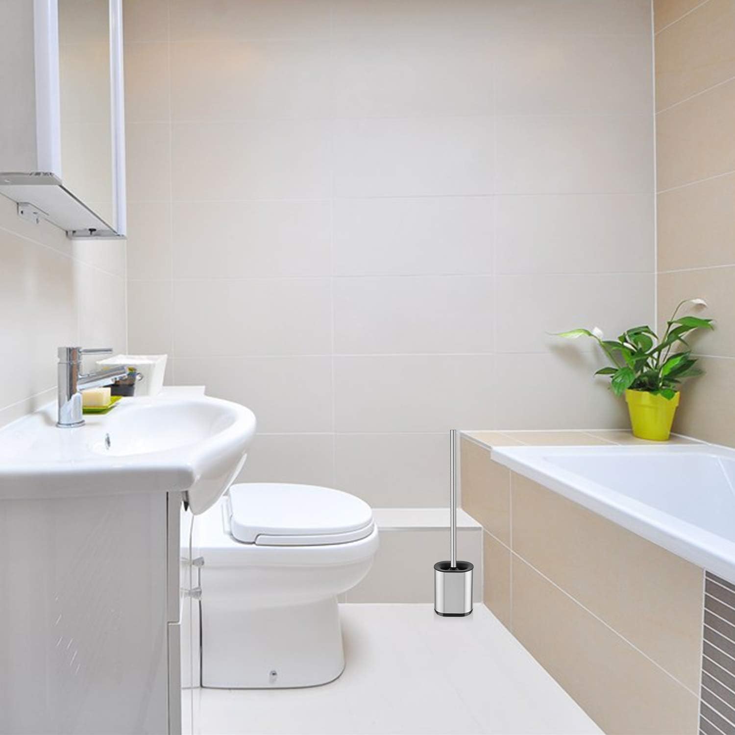 Modern Deluxe Freestanding Toilet Brush with Stainless Steel Holder