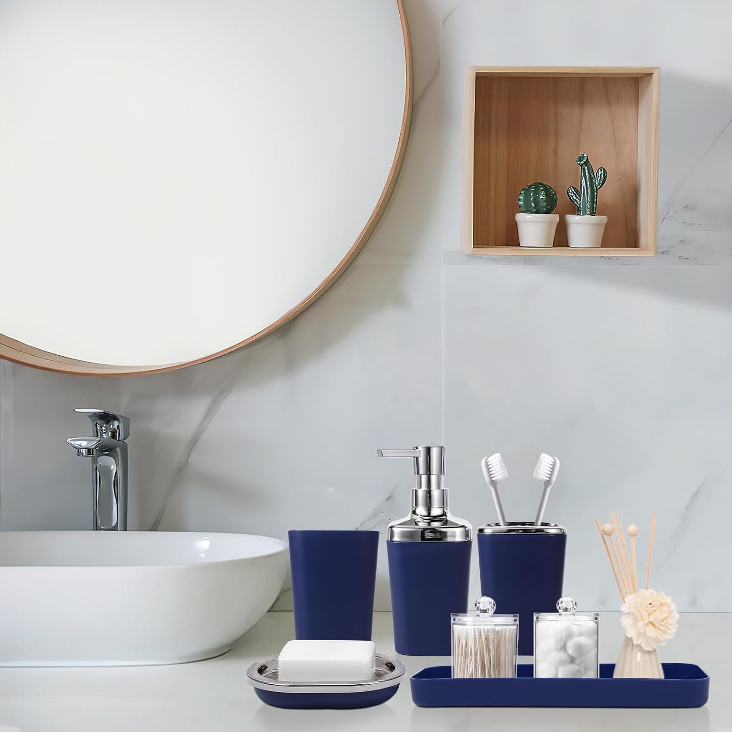 XLHOMO Complete Navy Blue Bathroom Accessories Set