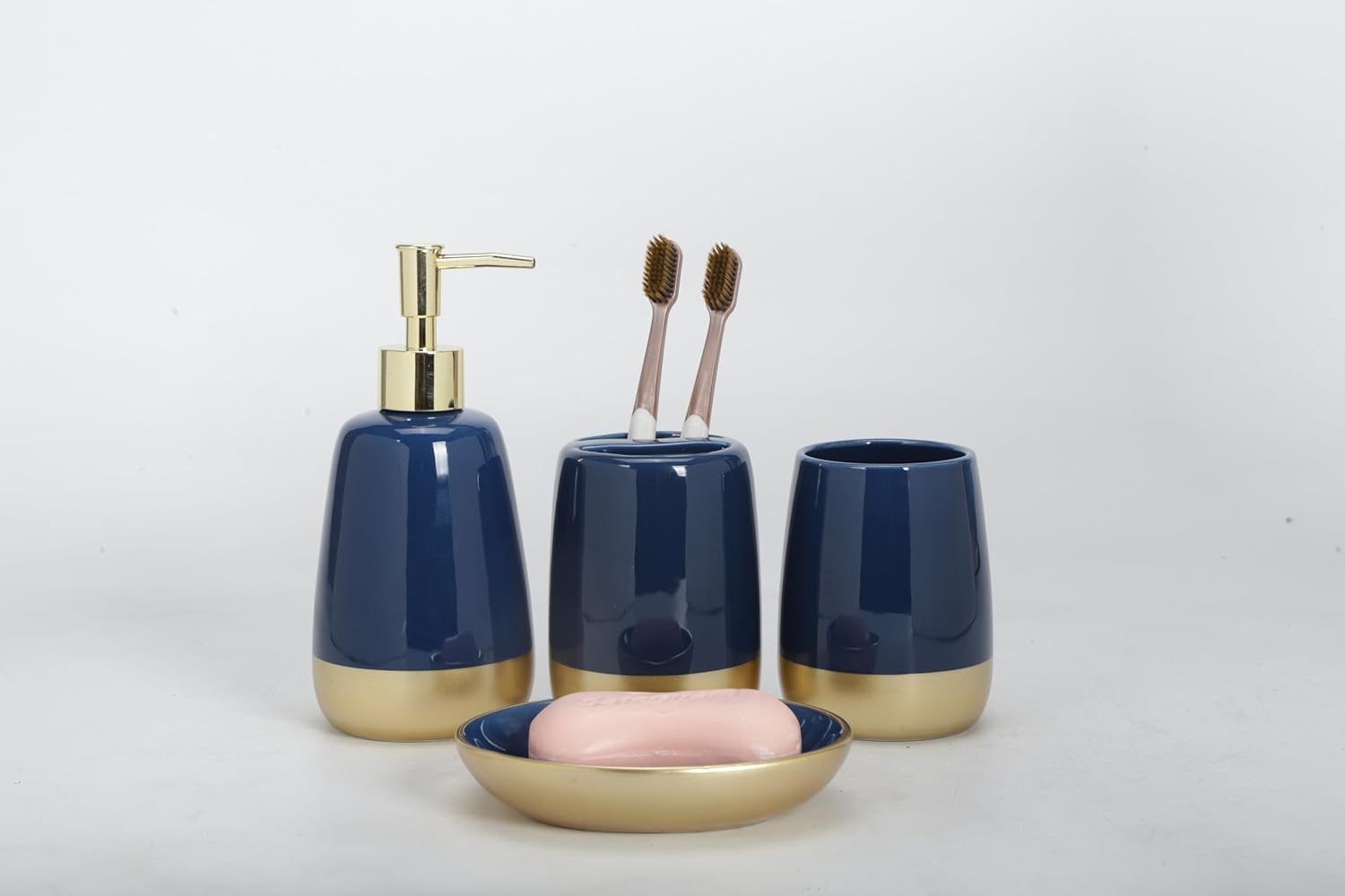 Navy Blue Gold Ceramic Bathroom Accessories Set 4 Pieces