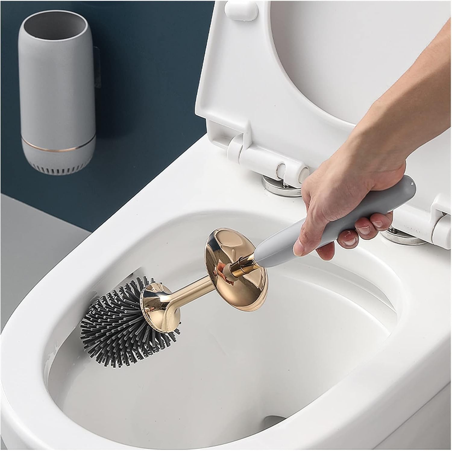 Wall-Mounted Toilet Brush with Gold Finish