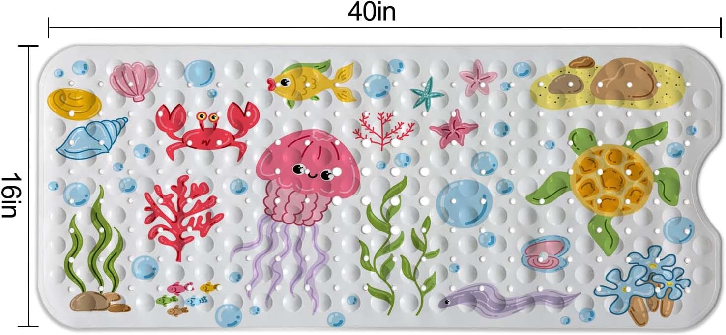 KINUUIS Cartoon Bathtub Mat for Kids 40x16 Inch Non Slip