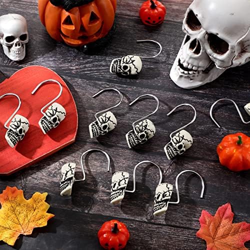 Jetec 12 Pcs Skull Shower Curtain Hooks Halloween Decorative Rings
