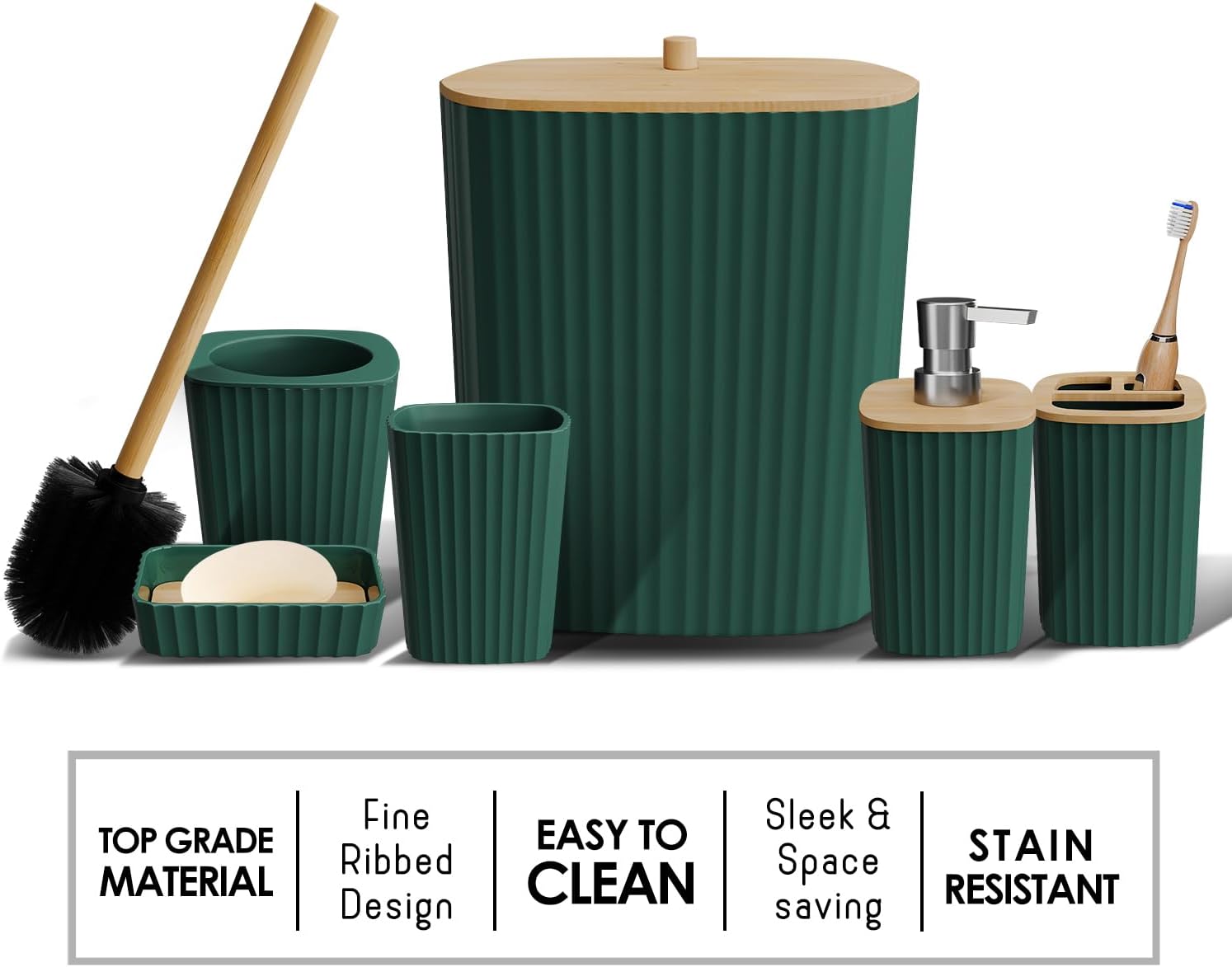 Clara Clark 6-Piece Hunter Green Bathroom Set - spa-like bath Accessories