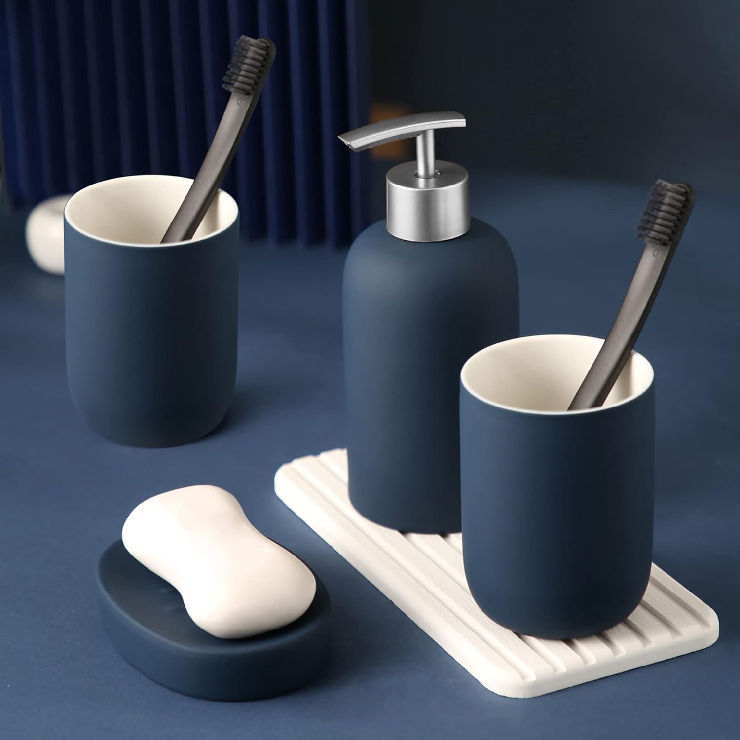 Blue Ceramic Bathroom Accessory Set 4 Pieces