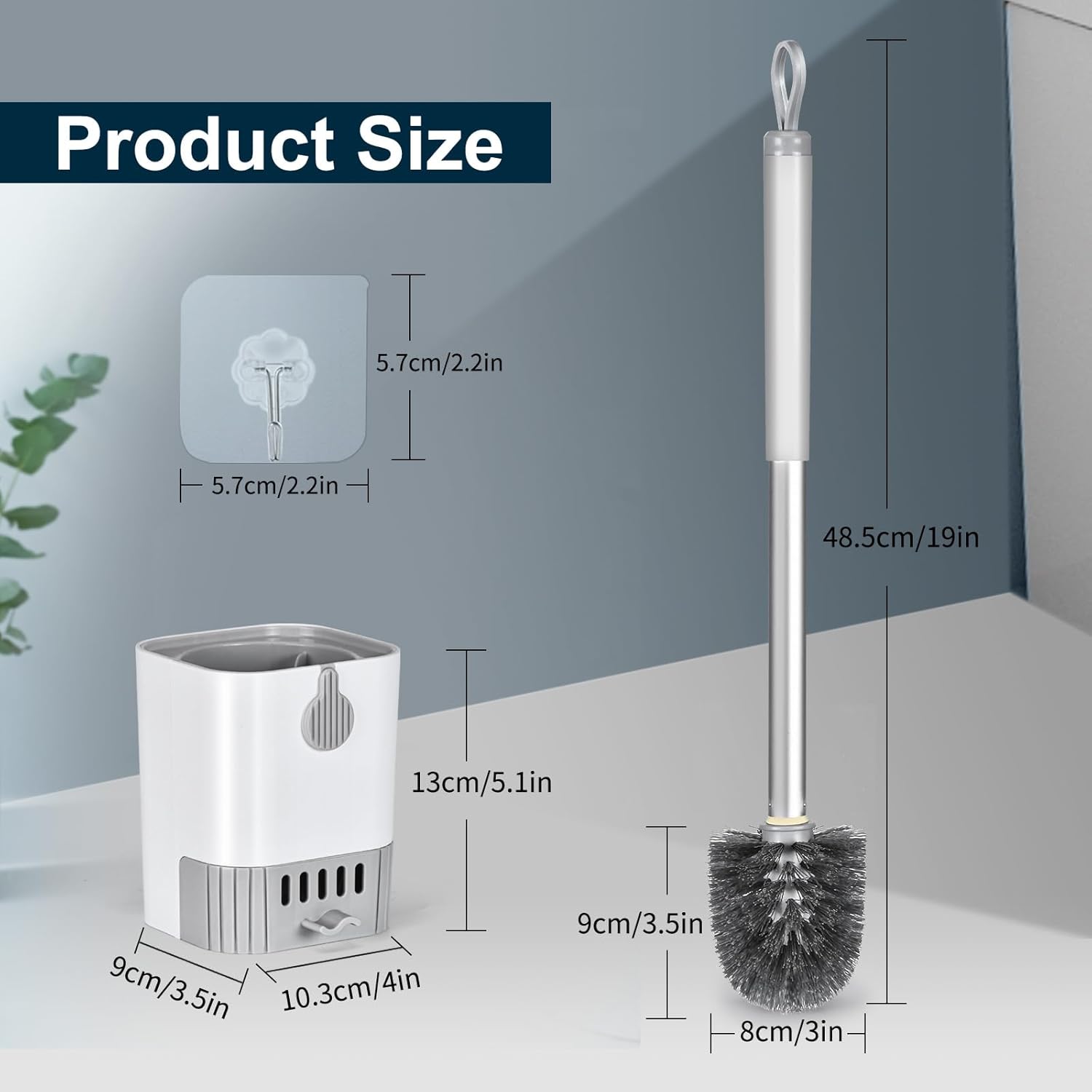 Flexible Toilet Brush with Wall Mount Holder 2 Pack Blue White
