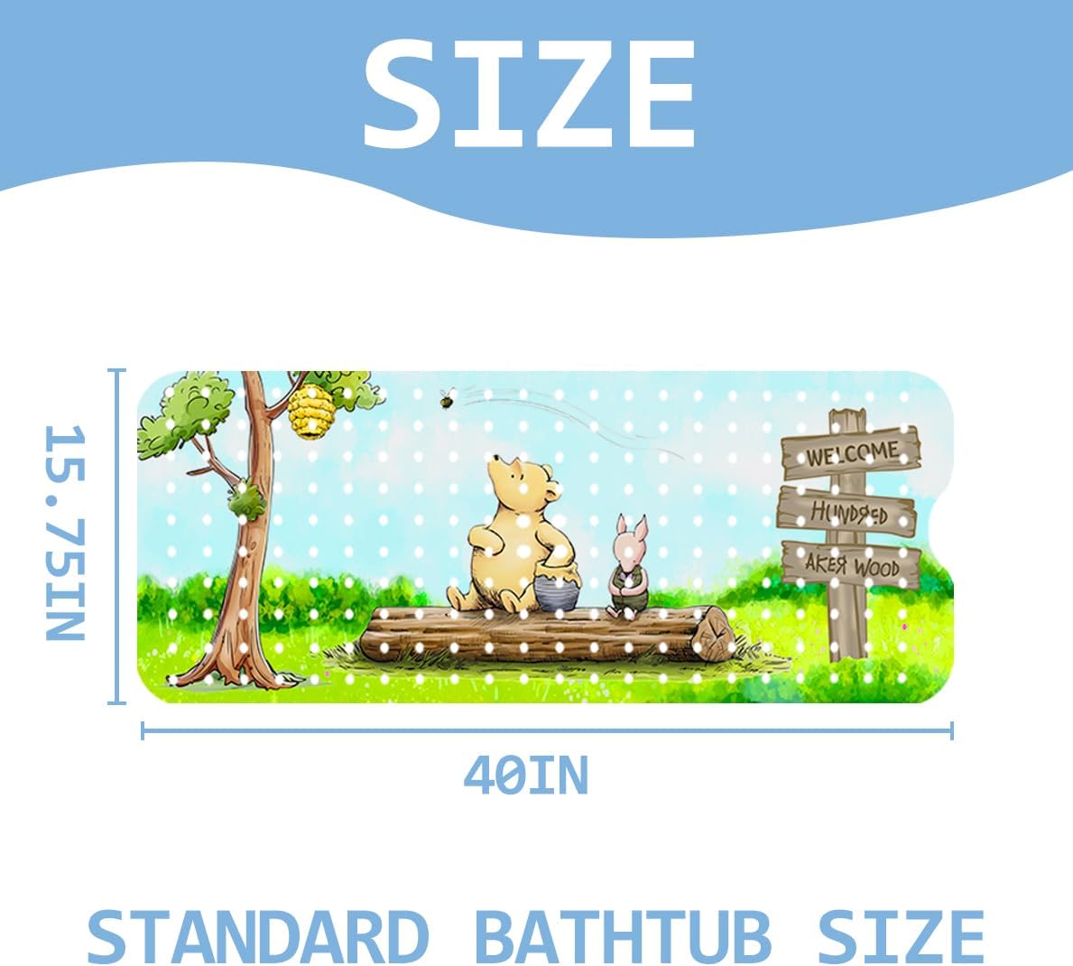 Baby Bath Mat Winnie Cartoon Kids Bathtub Mat Non Slip 40x16 Inch