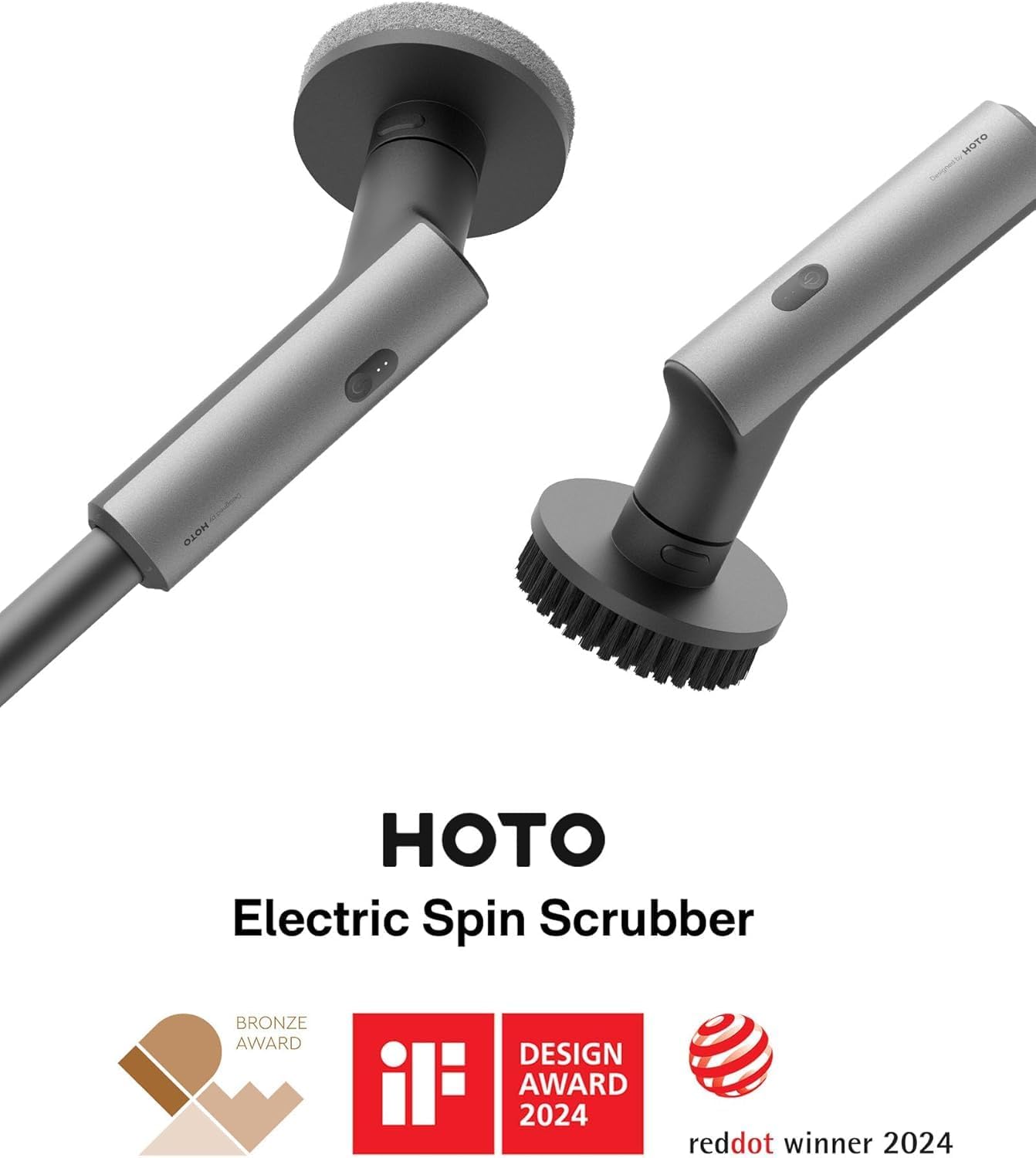 HOTO Electric Spin Scrubber with Long Handle and 6 Brush Heads