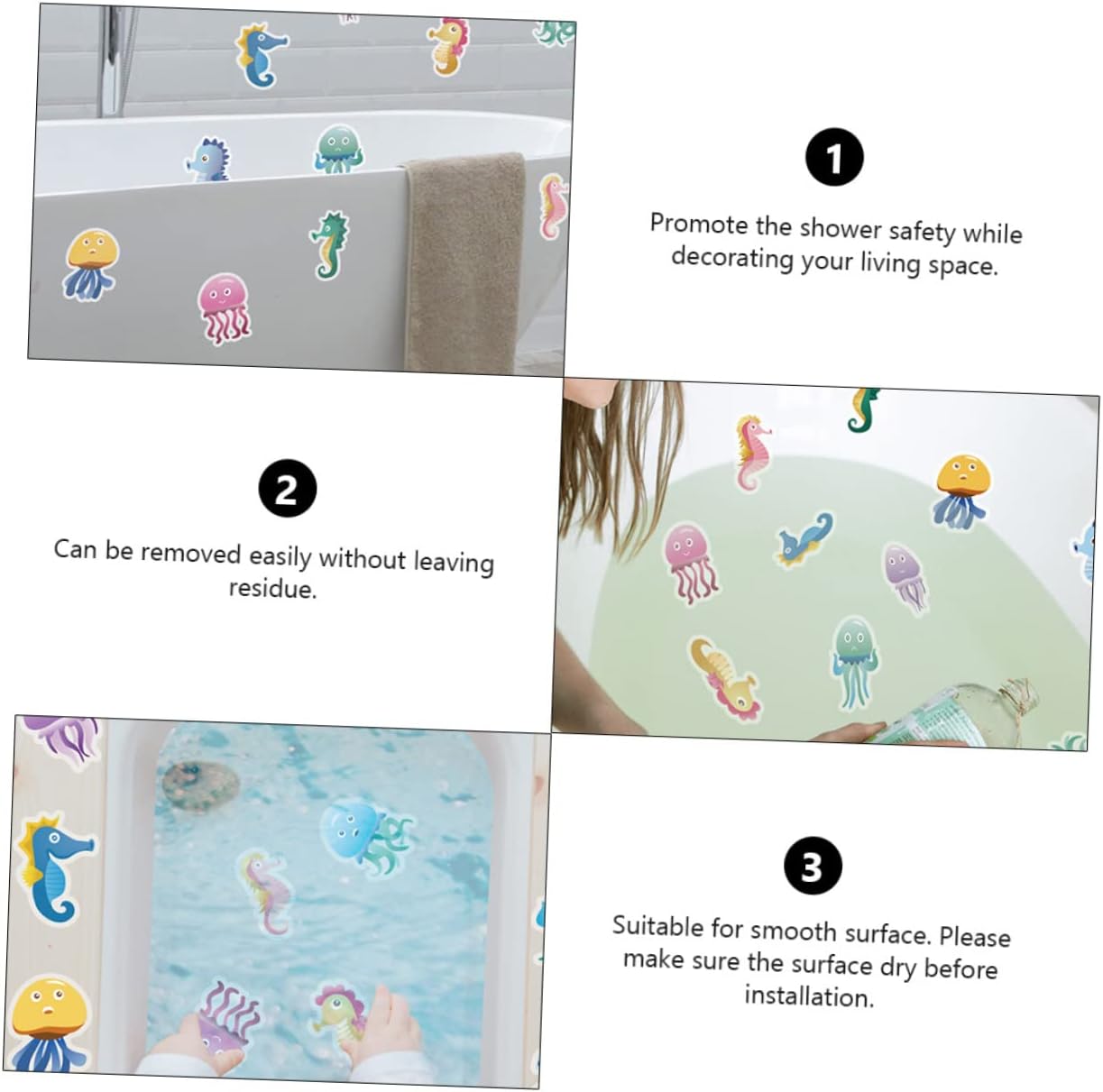 Ciieeo 10pcs Cartoon Bathtub Stickers for Bathroom Decoration