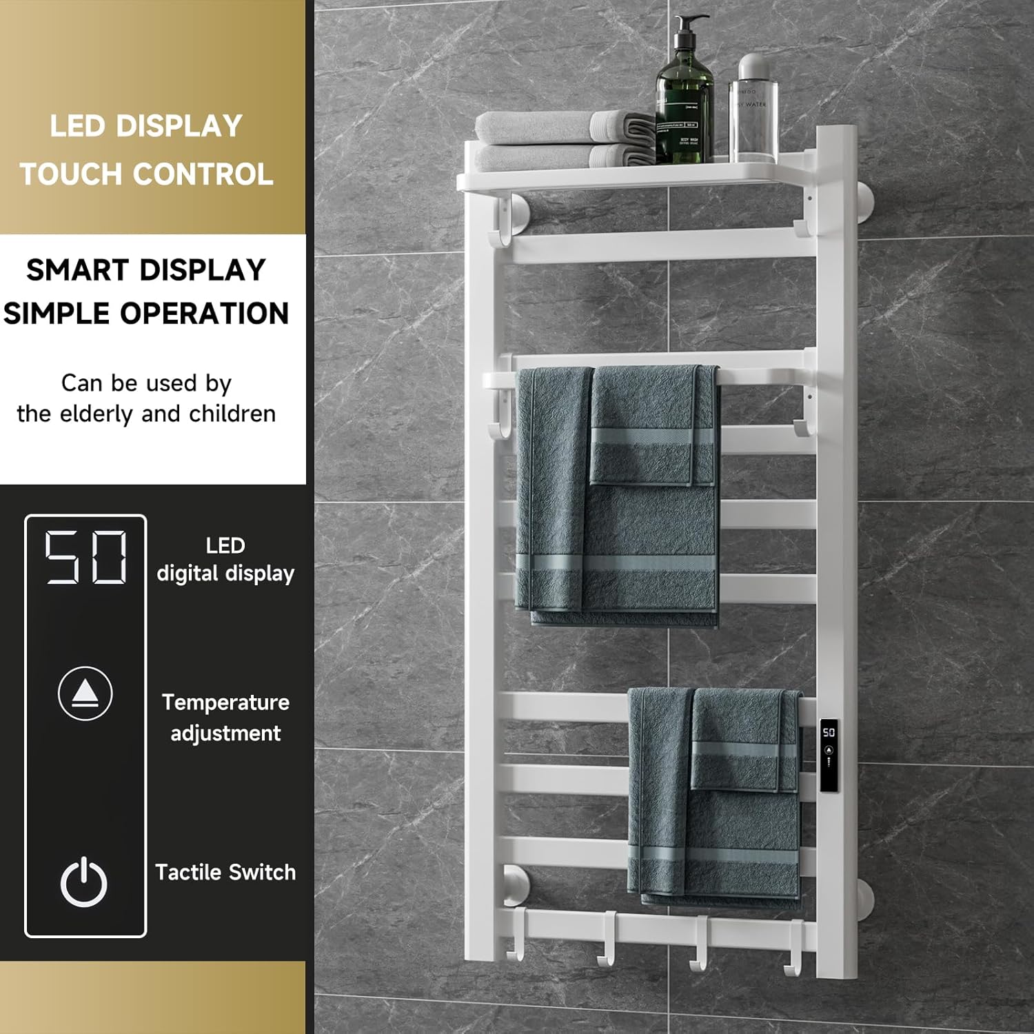 Electric Towel Warmer with Timer and Top Shelf