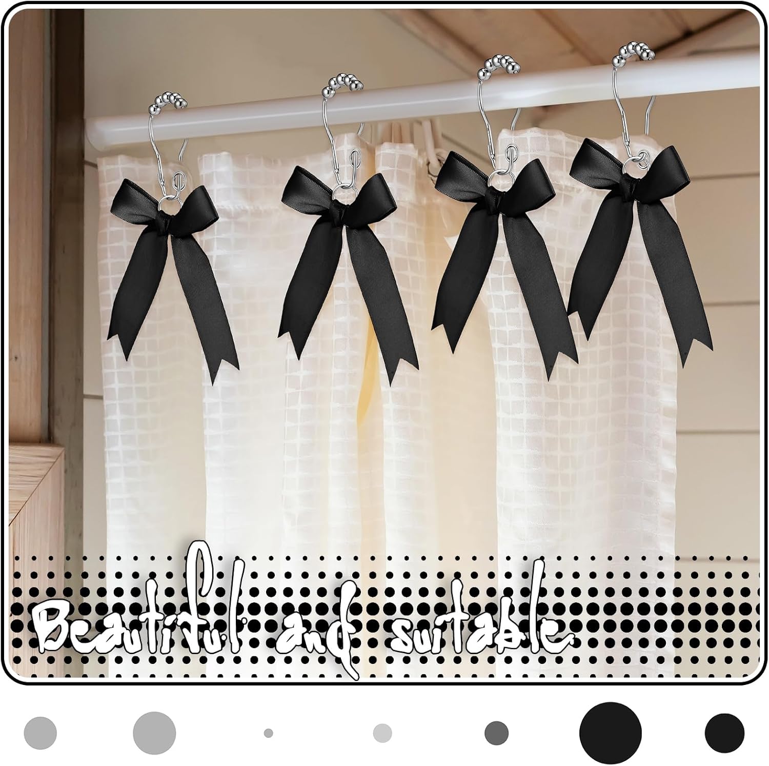 12-Piece Set Black Bow Shower curtain Hooks for Modern Bathroom Design
