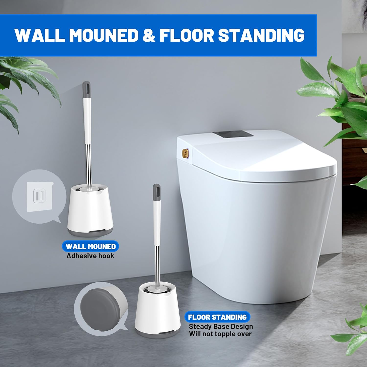 Toilet Brush Set Silicone with Stainless Steel Handle