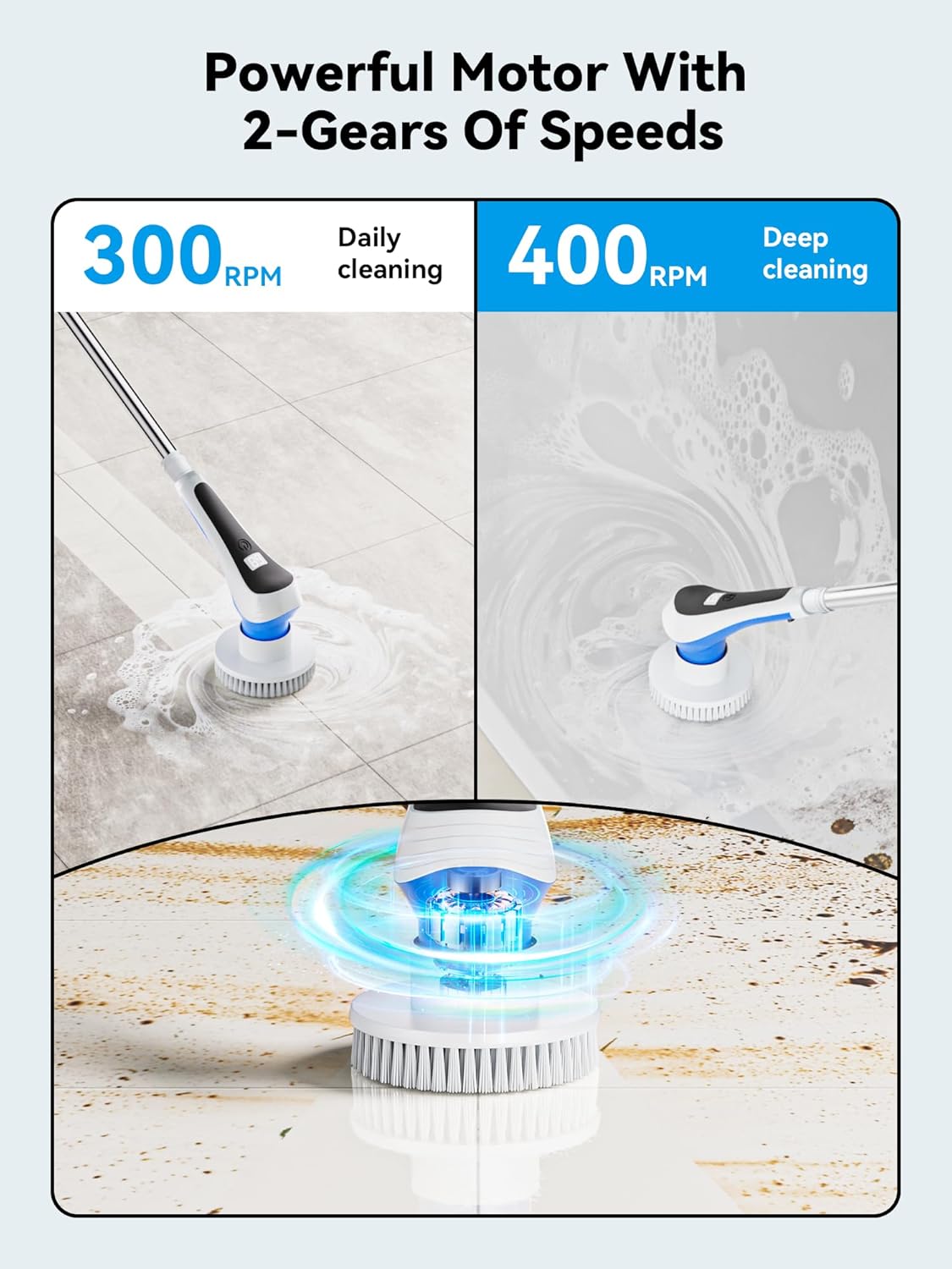 Electric Spin Scrubber Cordless with 8 Replaceable Brush Heads