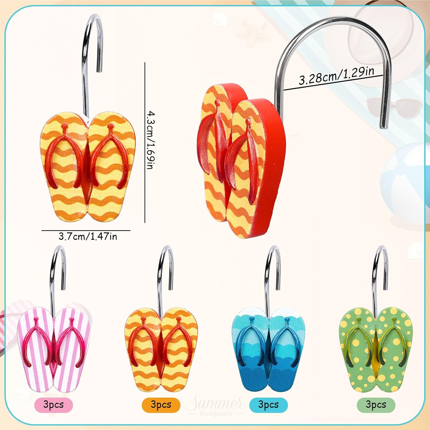 Whaline Summer Beach Flip Flop Shower Curtain Hooks