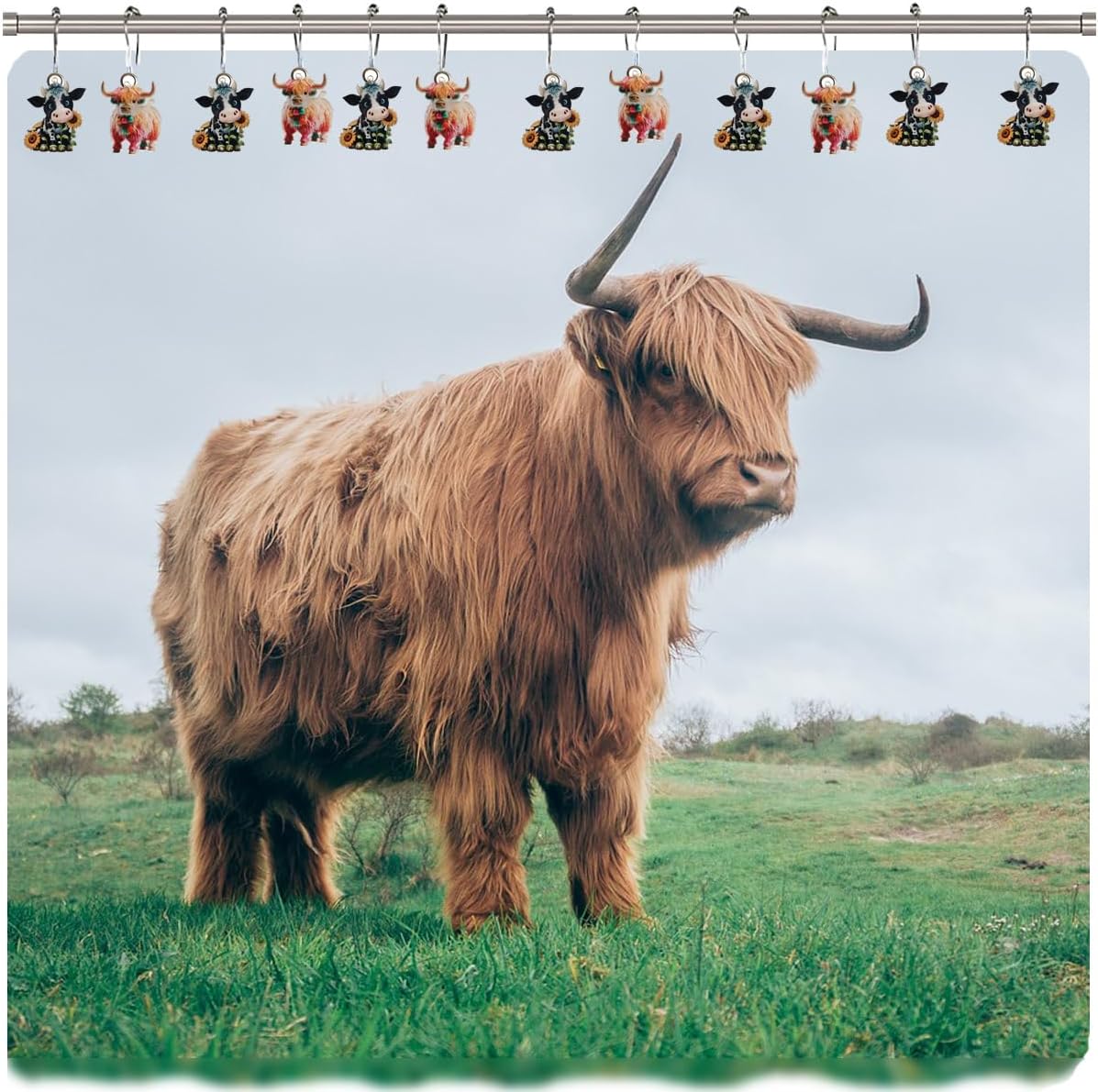 Cute Cow Metal Shower Curtain Hooks Set