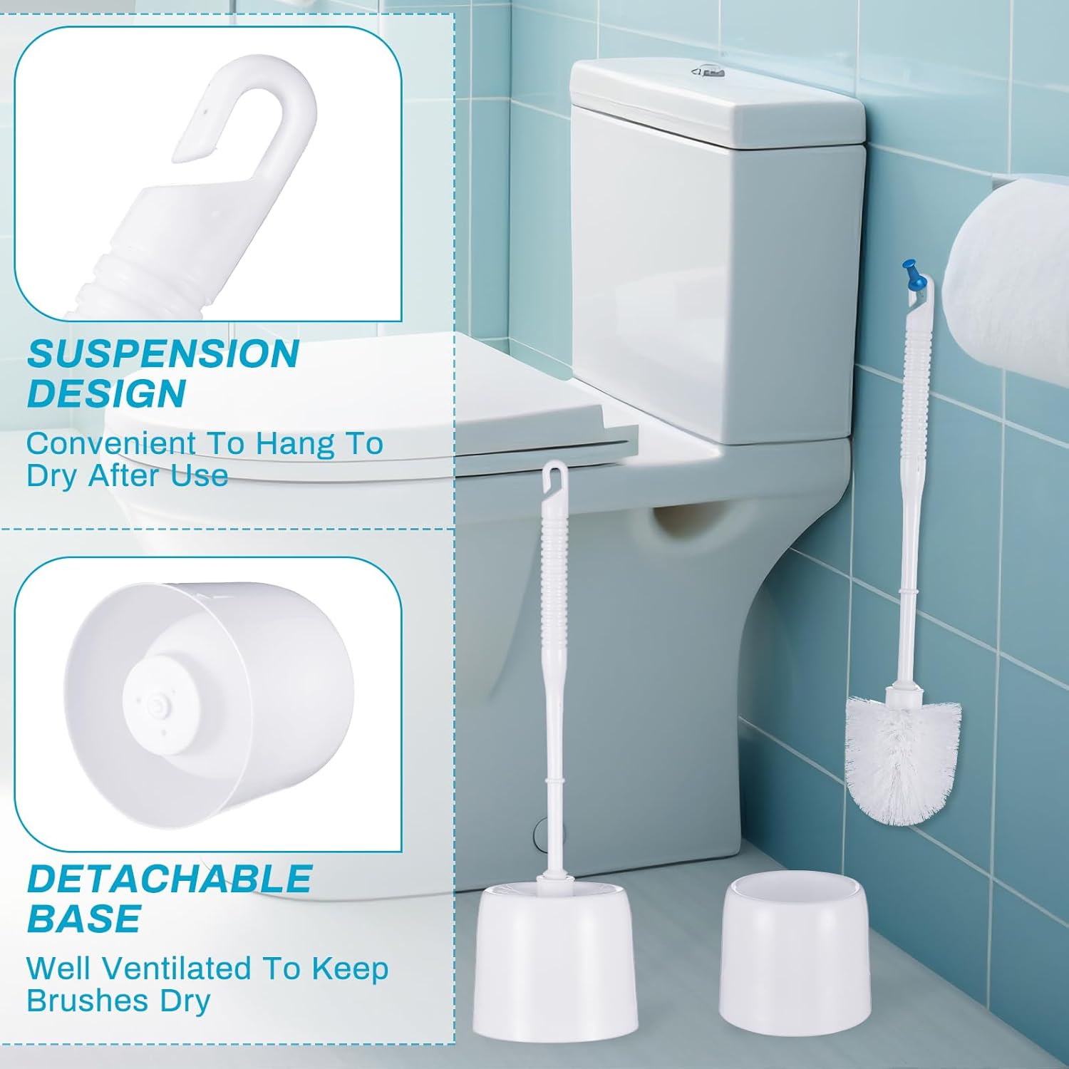 6 Set Classic Toilet Brush Set with Holder Compact Design 360 Deep Cleaning