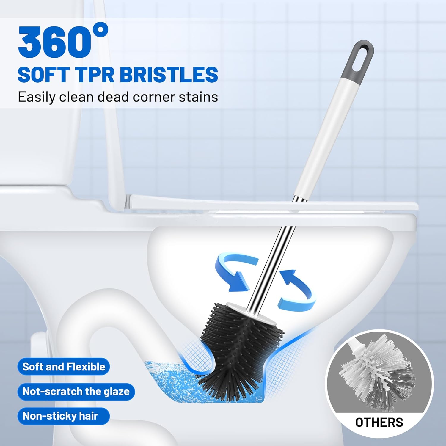 Toilet Brush Set Silicone with Stainless Steel Handle