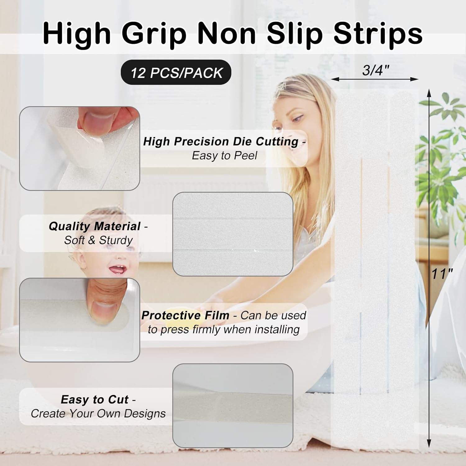 SX Bathtub Non-Slip Stickers 34 x 11 inches 12 pack