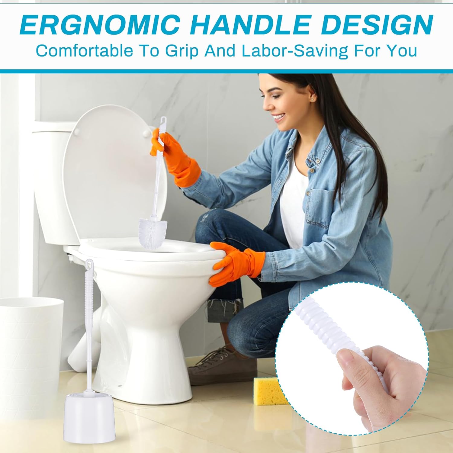 6 Set Classic Toilet Brush Set with Holder Compact Design 360 Deep Cleaning