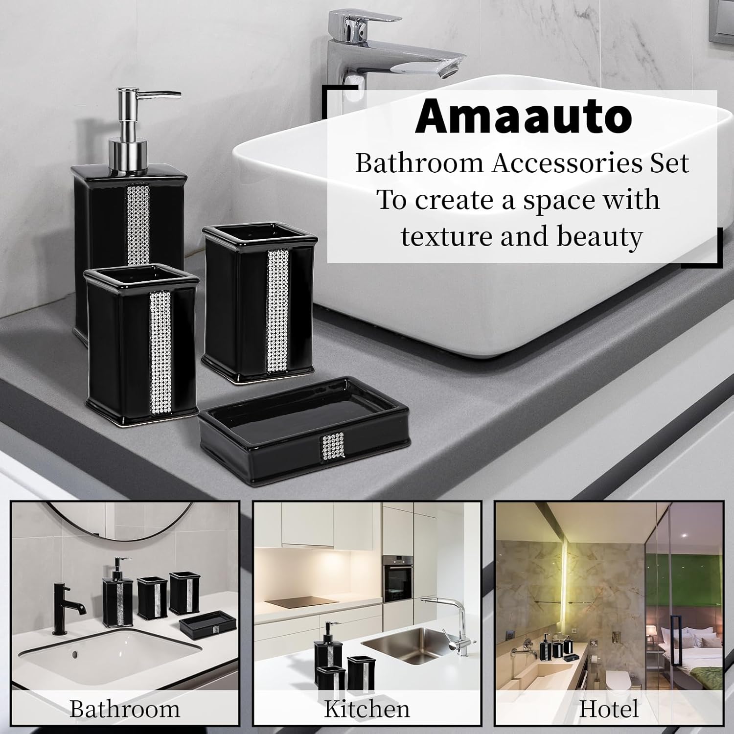 Black Ceramic Bathroom Accessory Set 4 Pcs