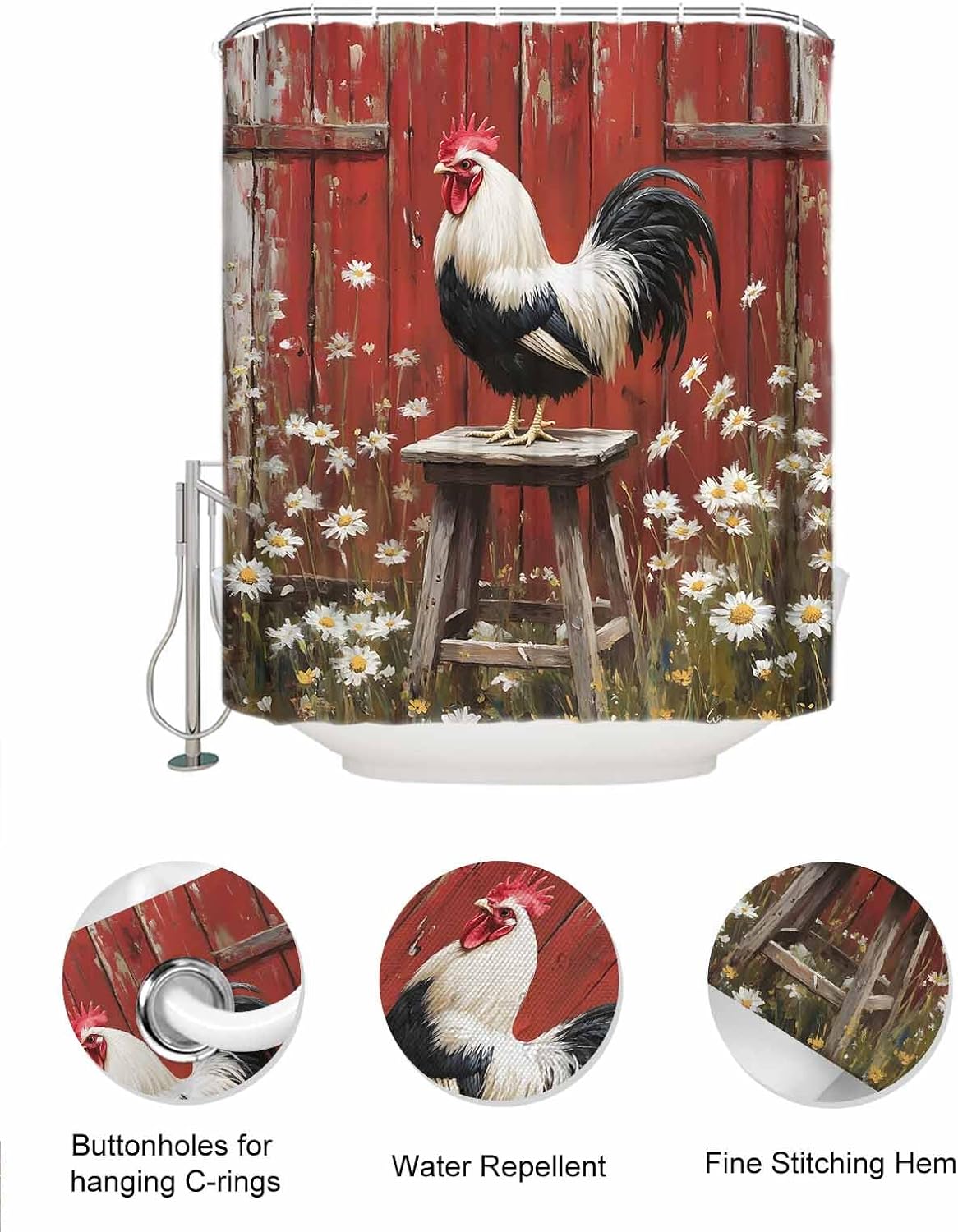 ZFUNCING Rustic Farmhouse Shower Curtain Set with 10 Pockets