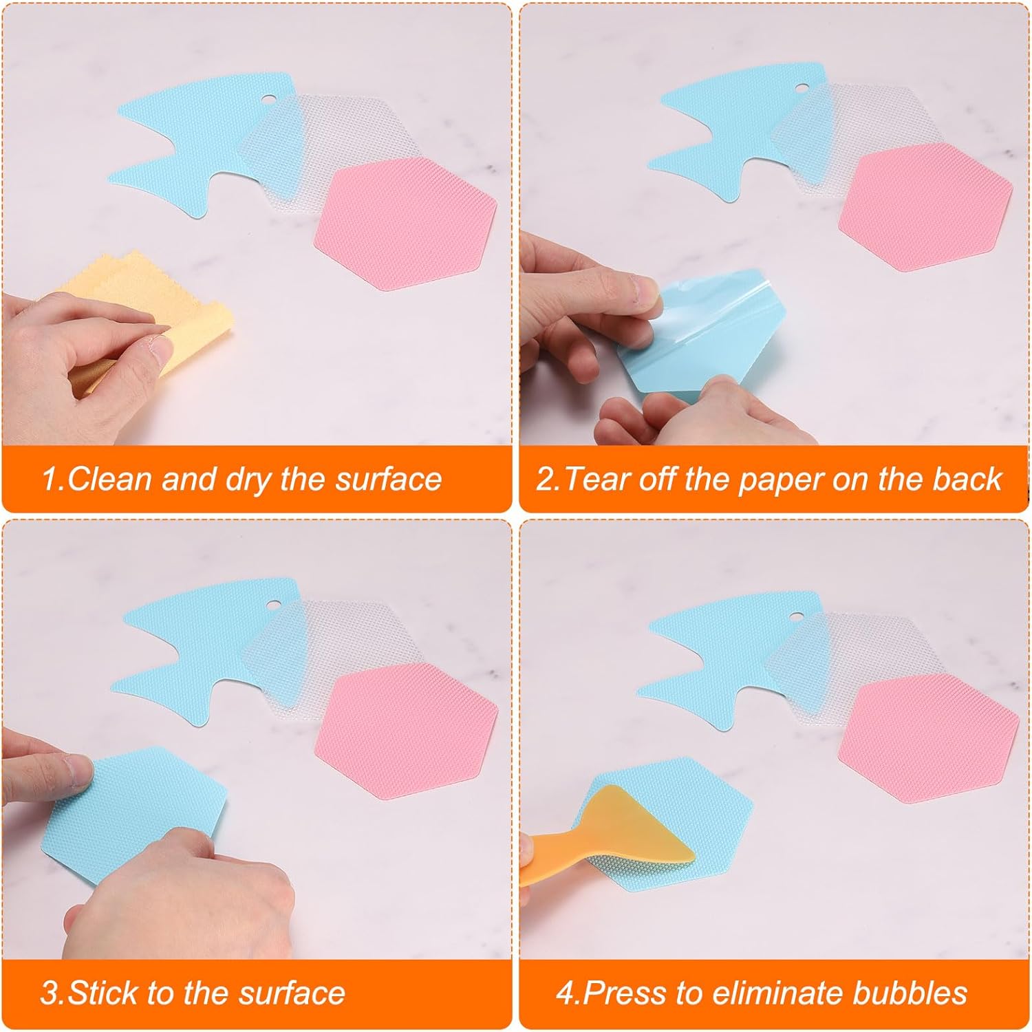 HARFINGTON 24pc Fish Anti-Slip Bathtub Stickers Set with Scraper White