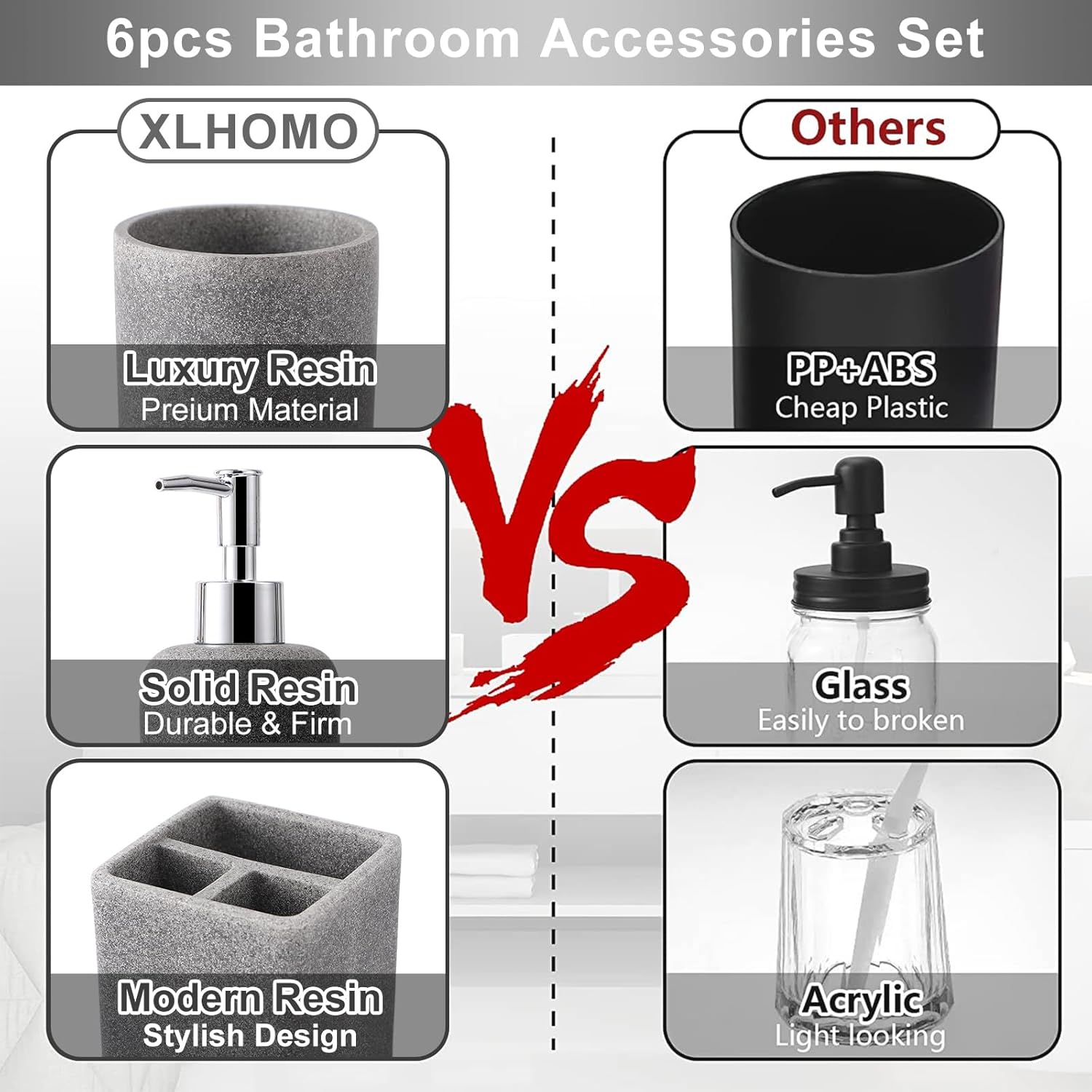 Gray Resin 6 Piece Bathroom Set