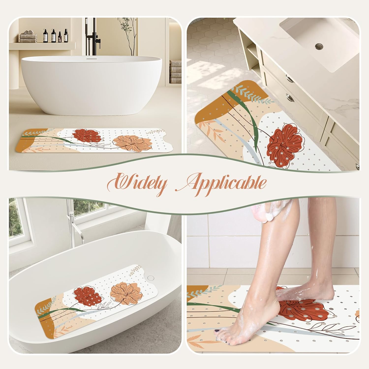 Boho Flower Bath Mat - Non Slip 40x16 Inch