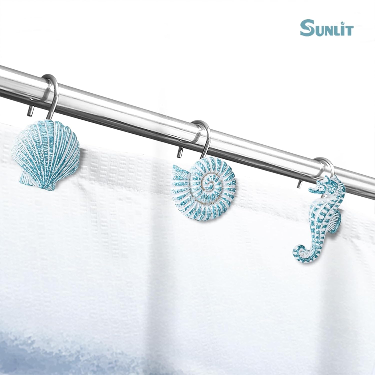 Sunlit 12-Piece Blue Resin Decorative Shower Curtain Hooks