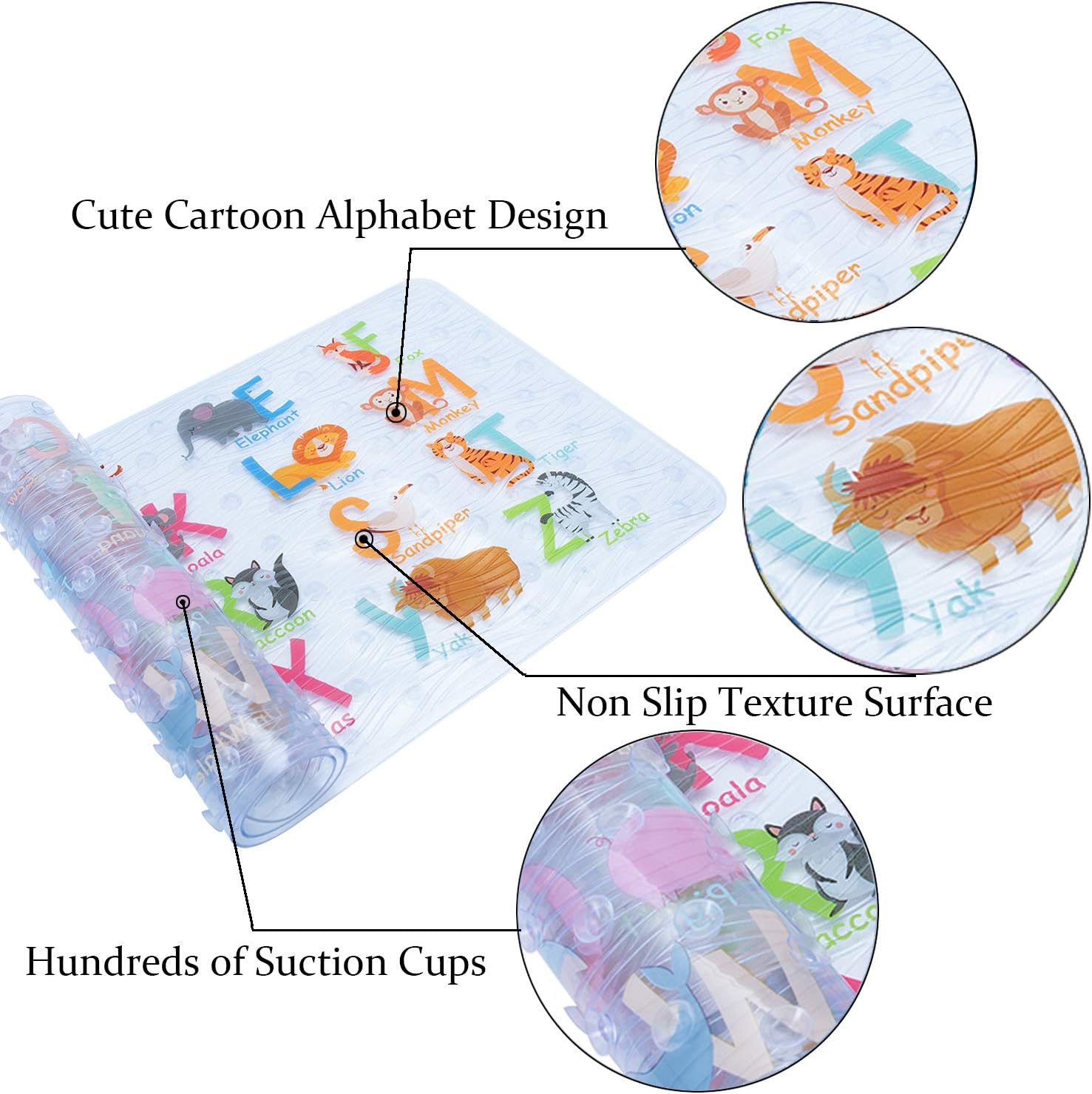 Cartoon Non Slip Bathtub Mat for Kids - 34x15 Inch