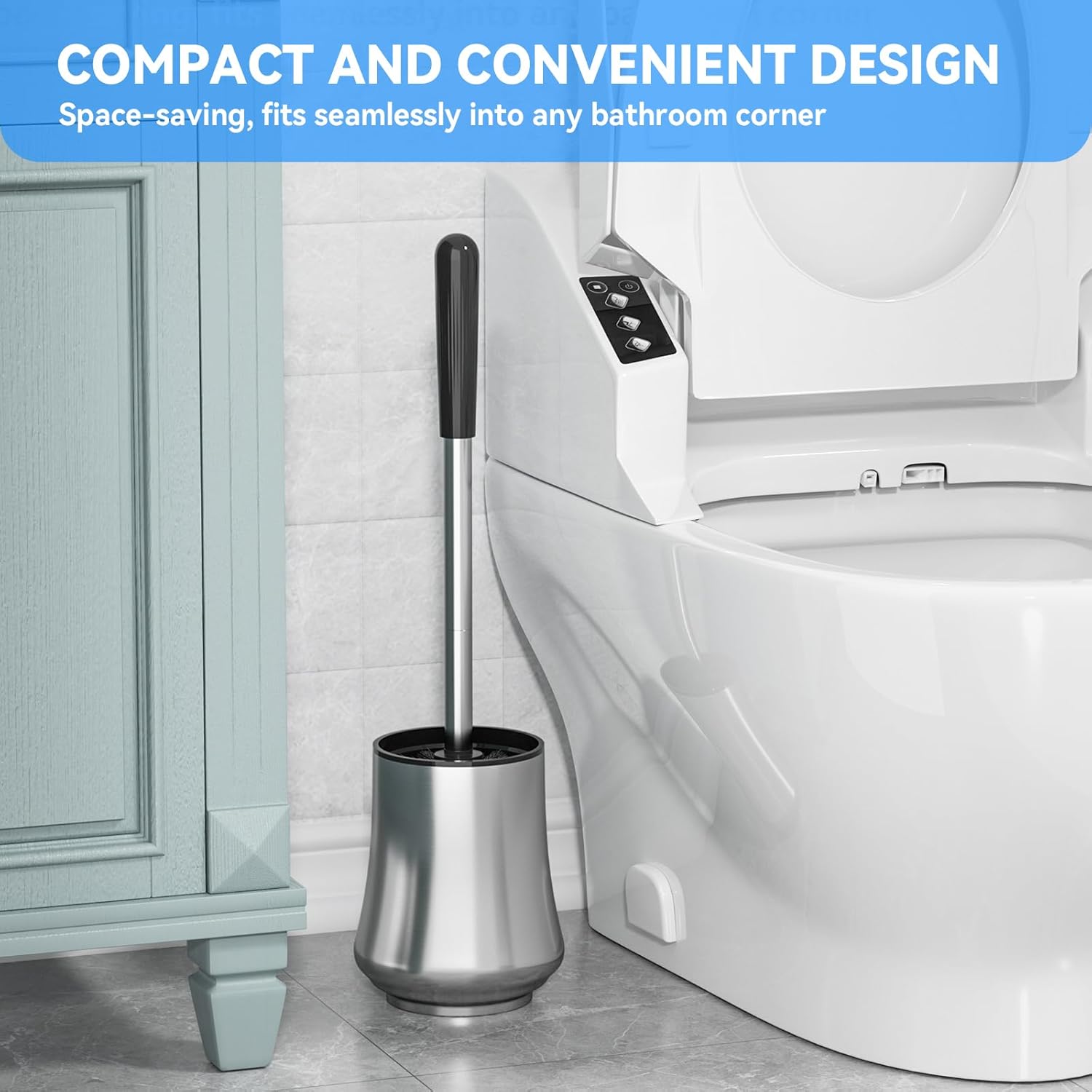 Stainless Steel Modern Style Toilet Brush and Holder Set