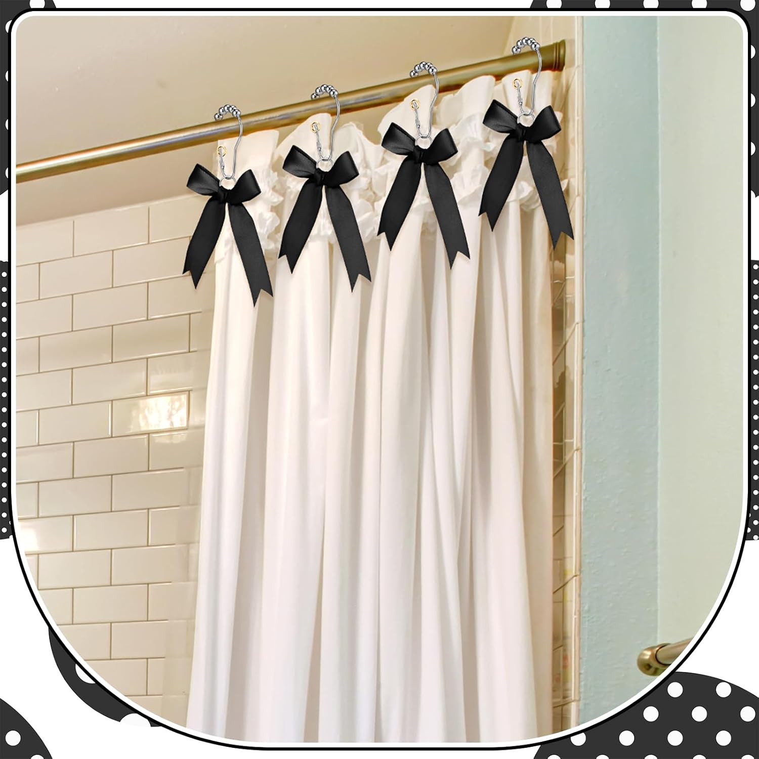 12-Piece Set Black Bow Shower curtain Hooks for Modern Bathroom Design