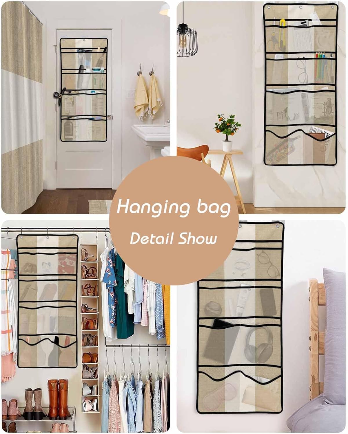 ZFUNCING Shower Curtain with Mesh Organizer and Hooks