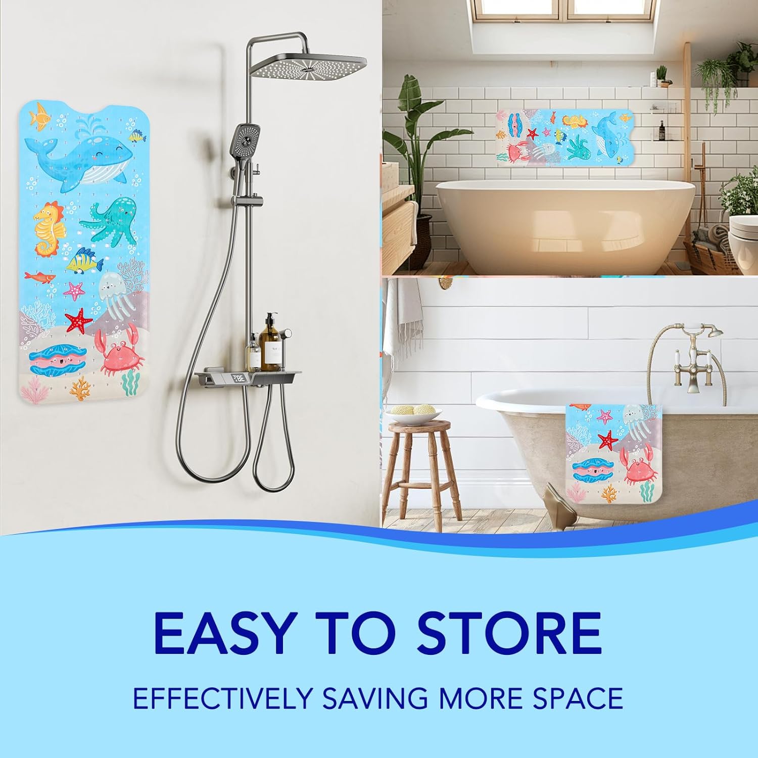 Kids Bath Mat Non Slip with Suction Cups and Drain Holes