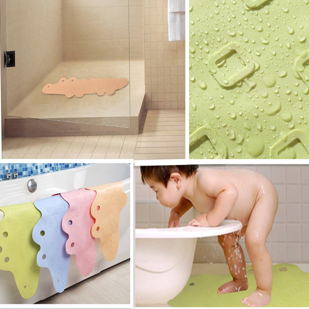 UKELER Non-Slip Baby Bath Mat with Massage Zones Green Crocodile 1