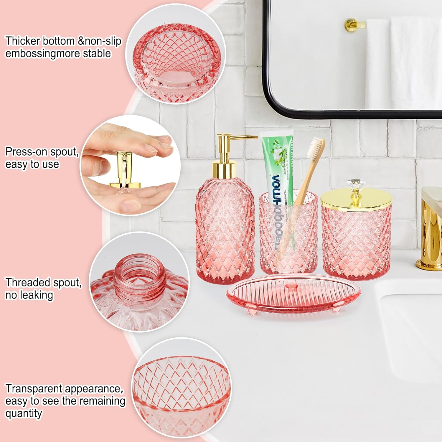 Haturi Pink Bathroom Accessories Set