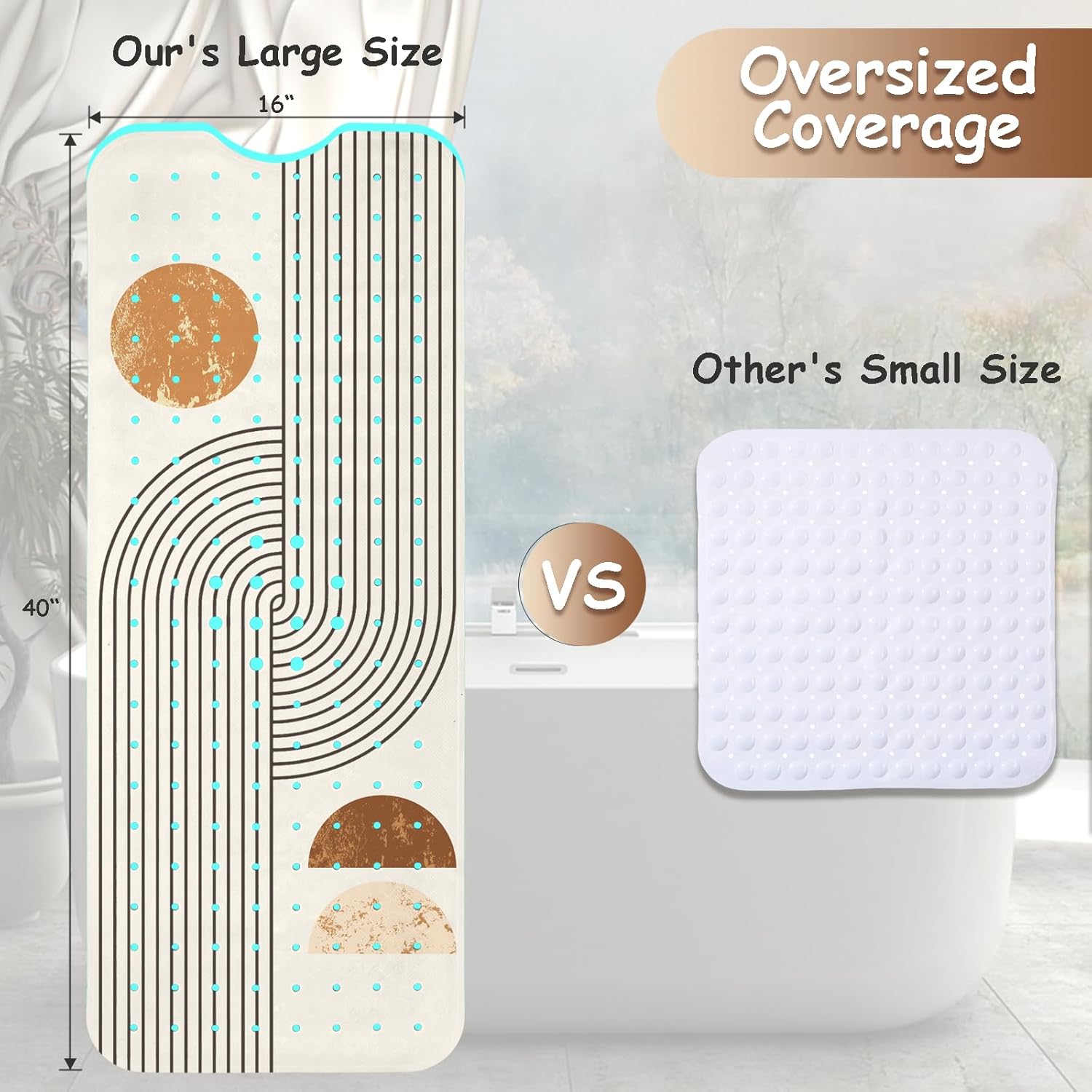 Non Slip Bath Mat with Suction Cups 40x16 Inch
