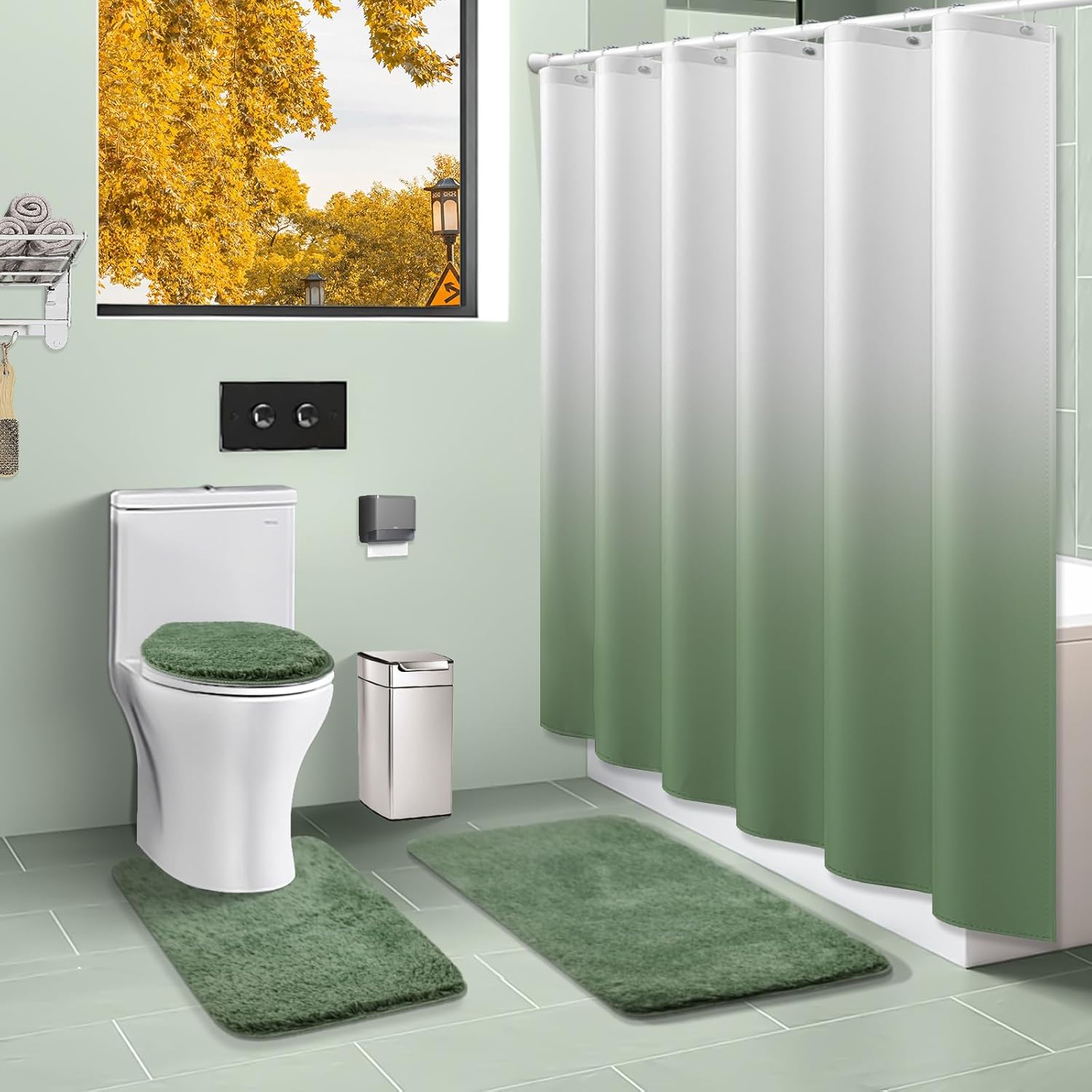 Luxury 4-Piece Bathroom Set with Waterproof shower curtain Soft Rugs