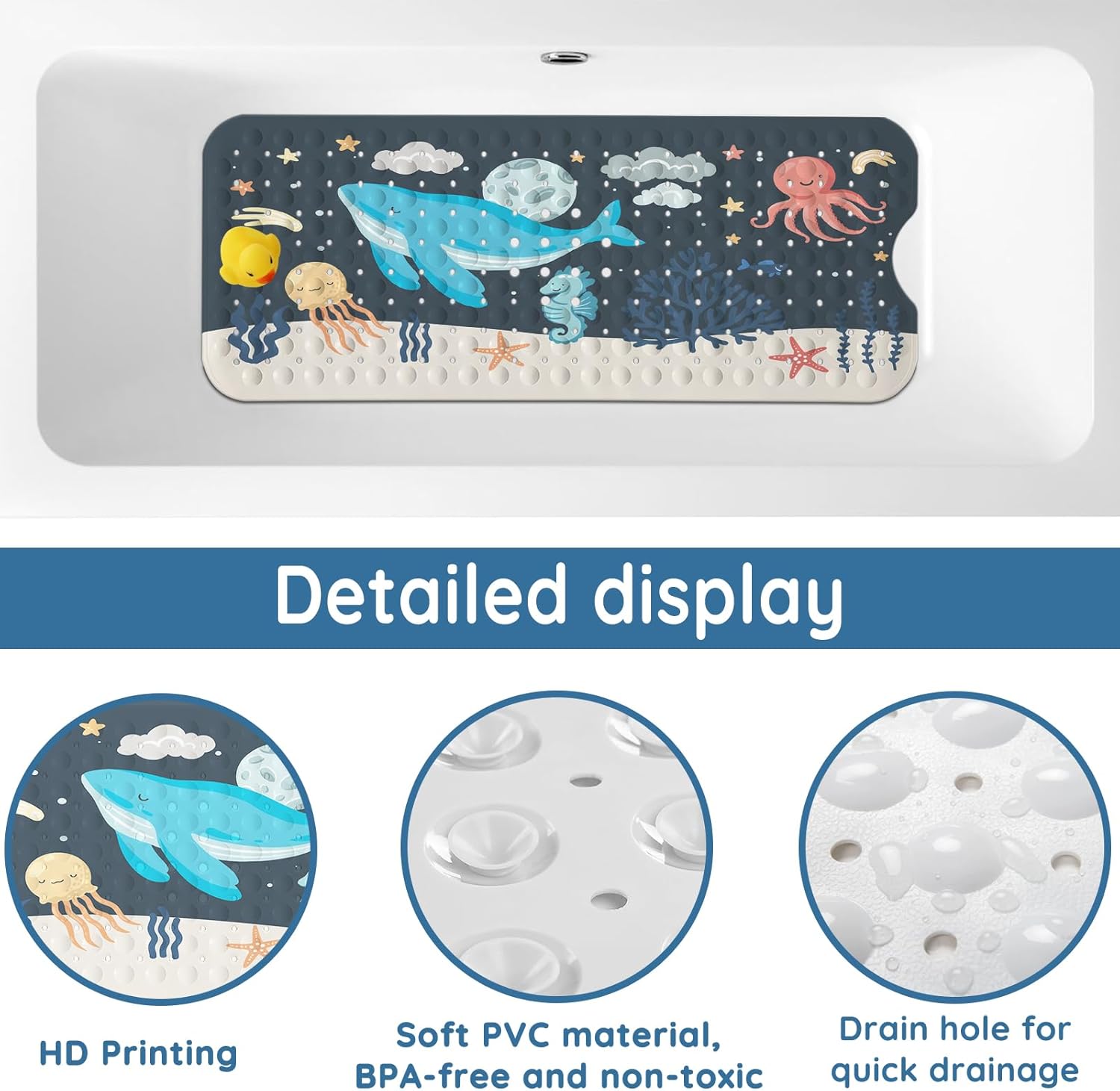 Lnond Baby Bath Mat Non Slip Cartoon Whale 40x16 Inch